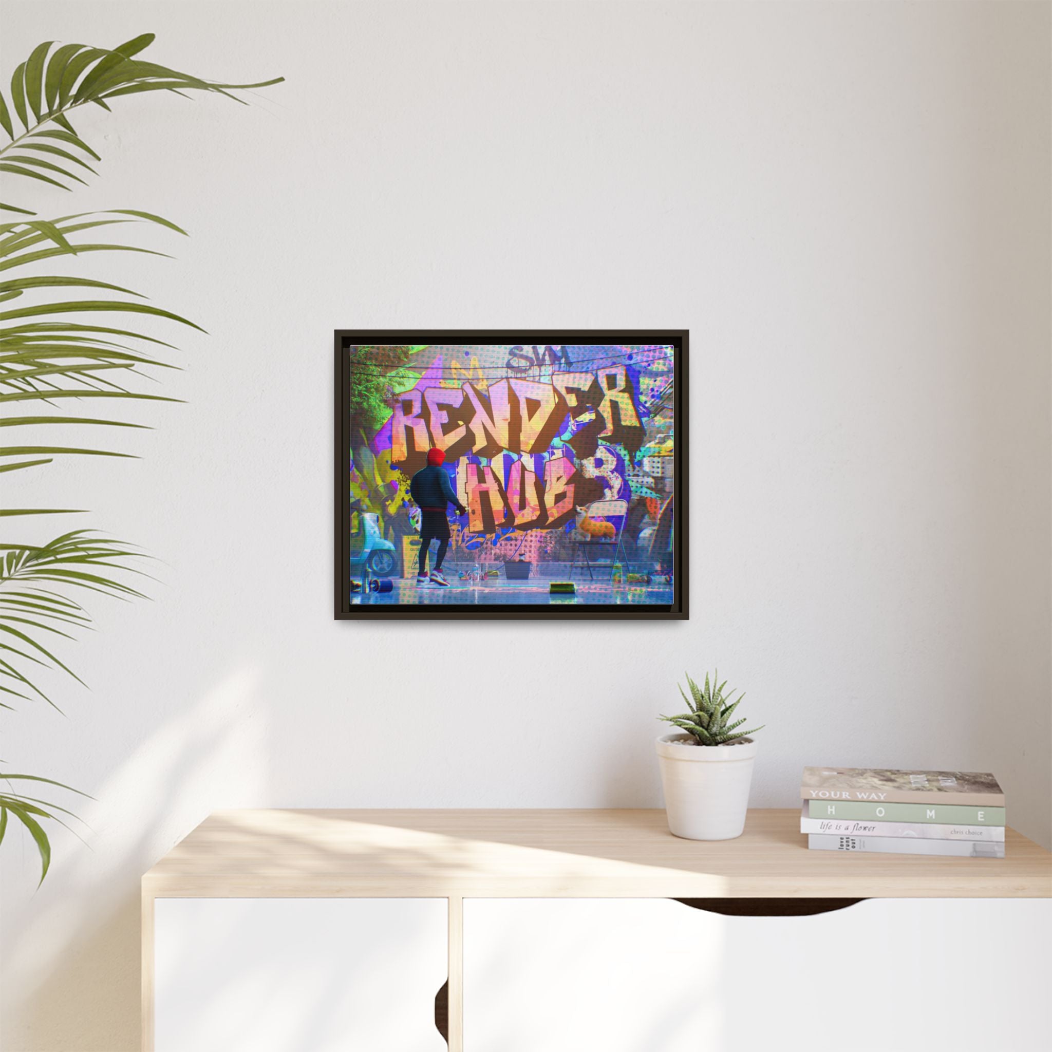 Graffiti Street Art Matte Canvas Framed Print — 'Render Hub' Urban Wall Decor
