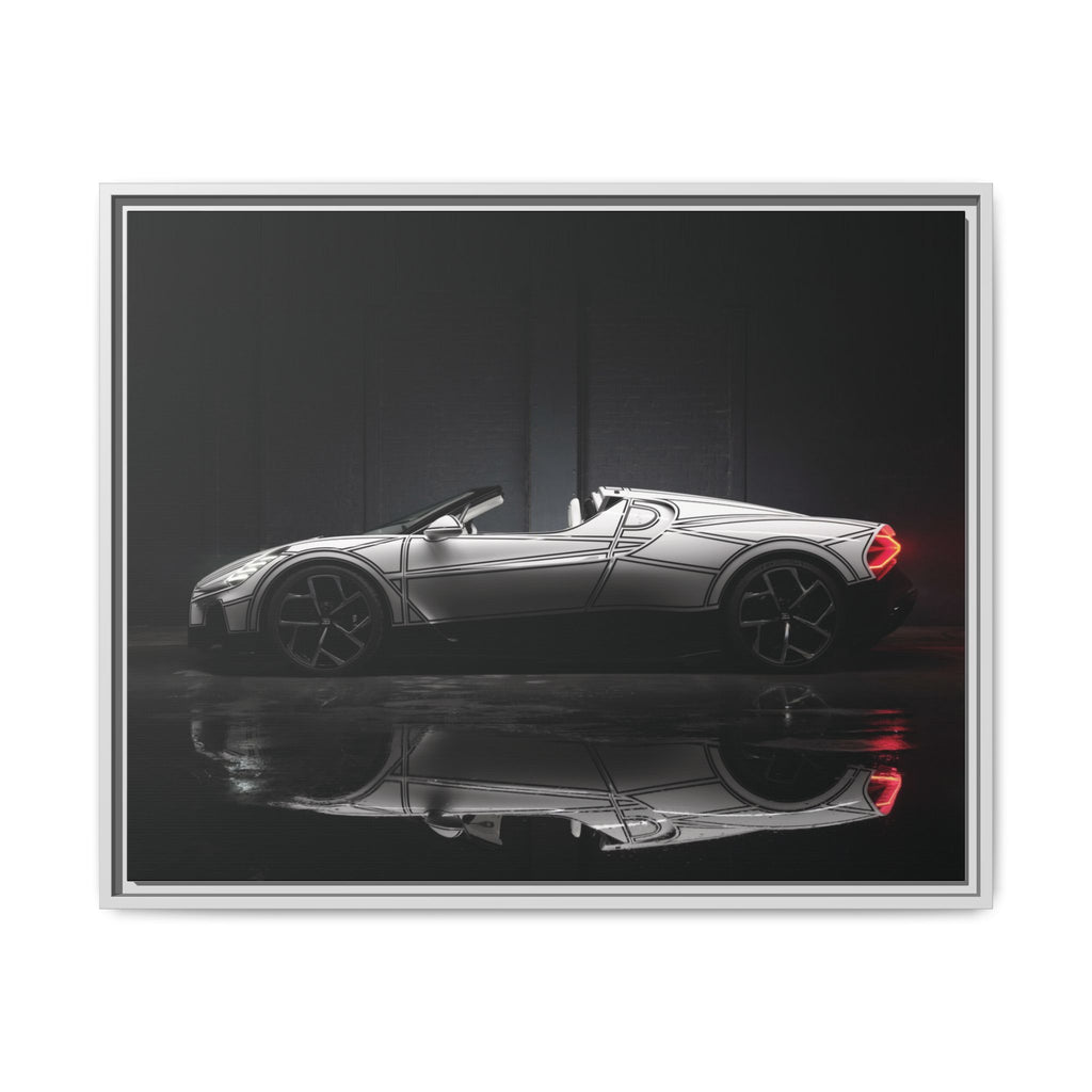 Framed Matte Canvas: Sleek Sports Car Reflection Wall Art