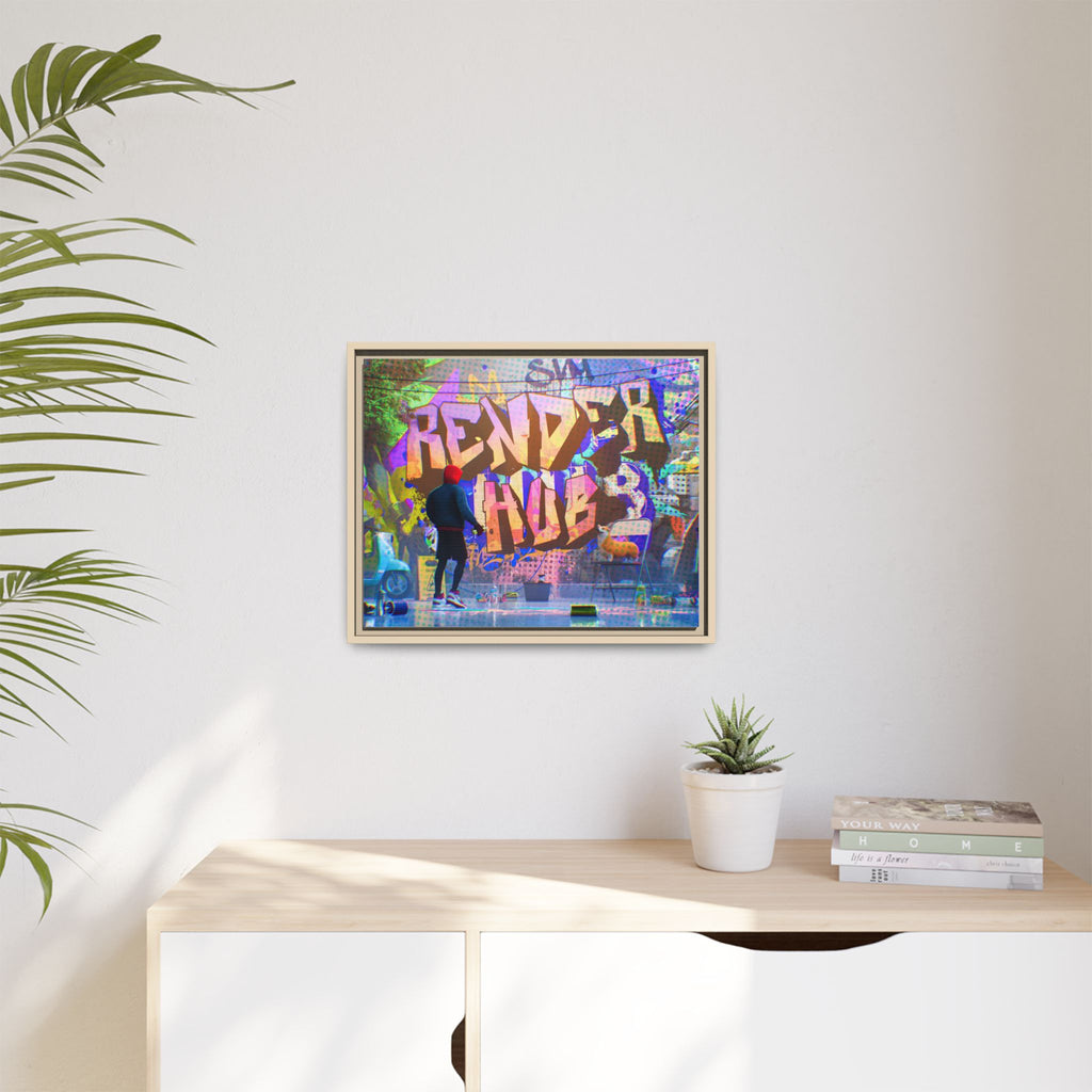 Graffiti Street Art Matte Canvas Framed Print — 'Render Hub' Urban Wall Decor