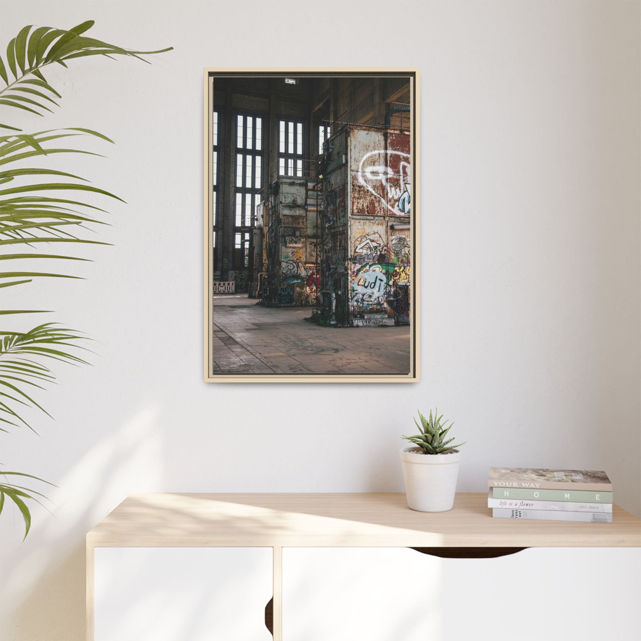 Urban Graffiti Ruins Matte Framed Canvas