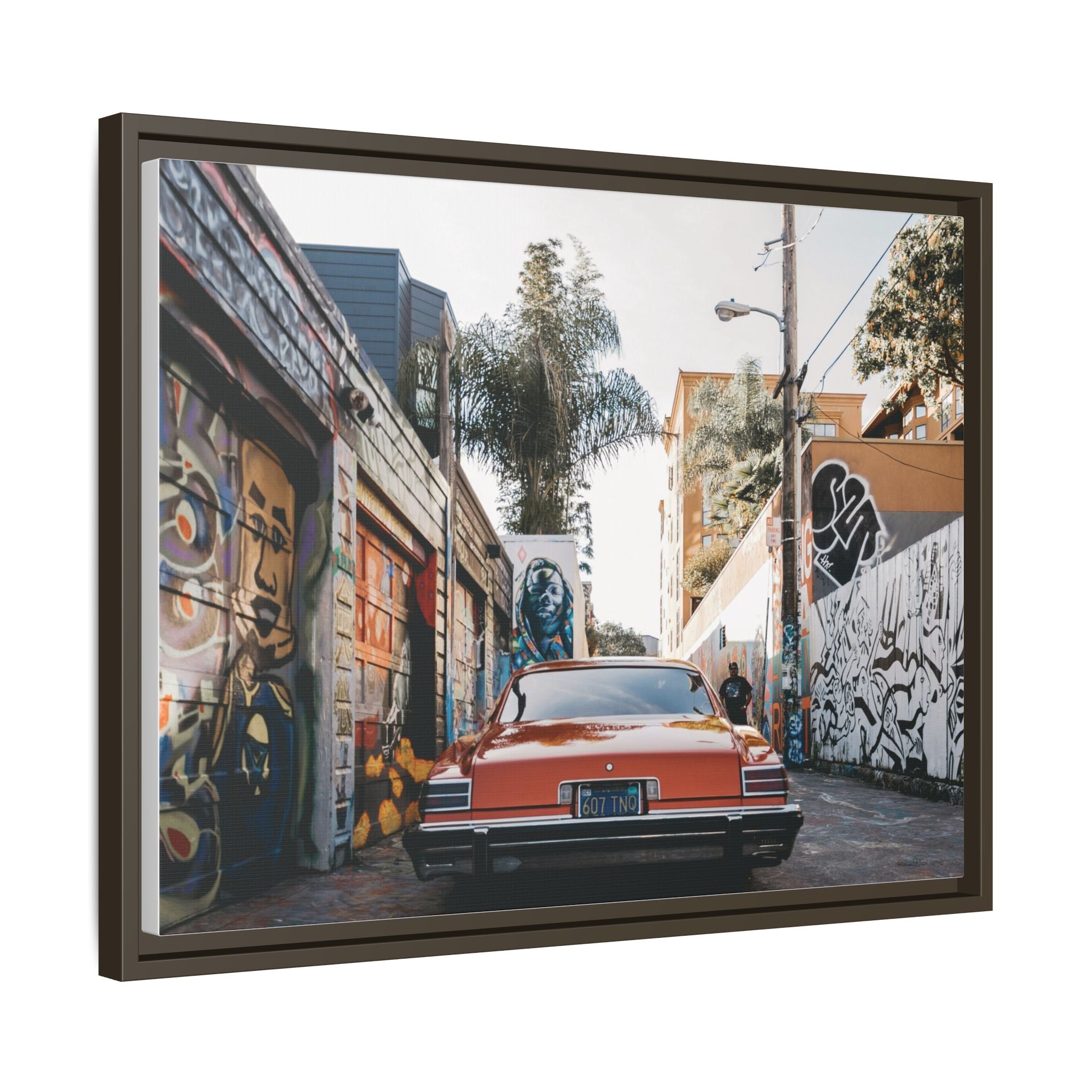 Vintage Chevrolet in Graffiti Alley — Framed Matte Canvas Wall Art