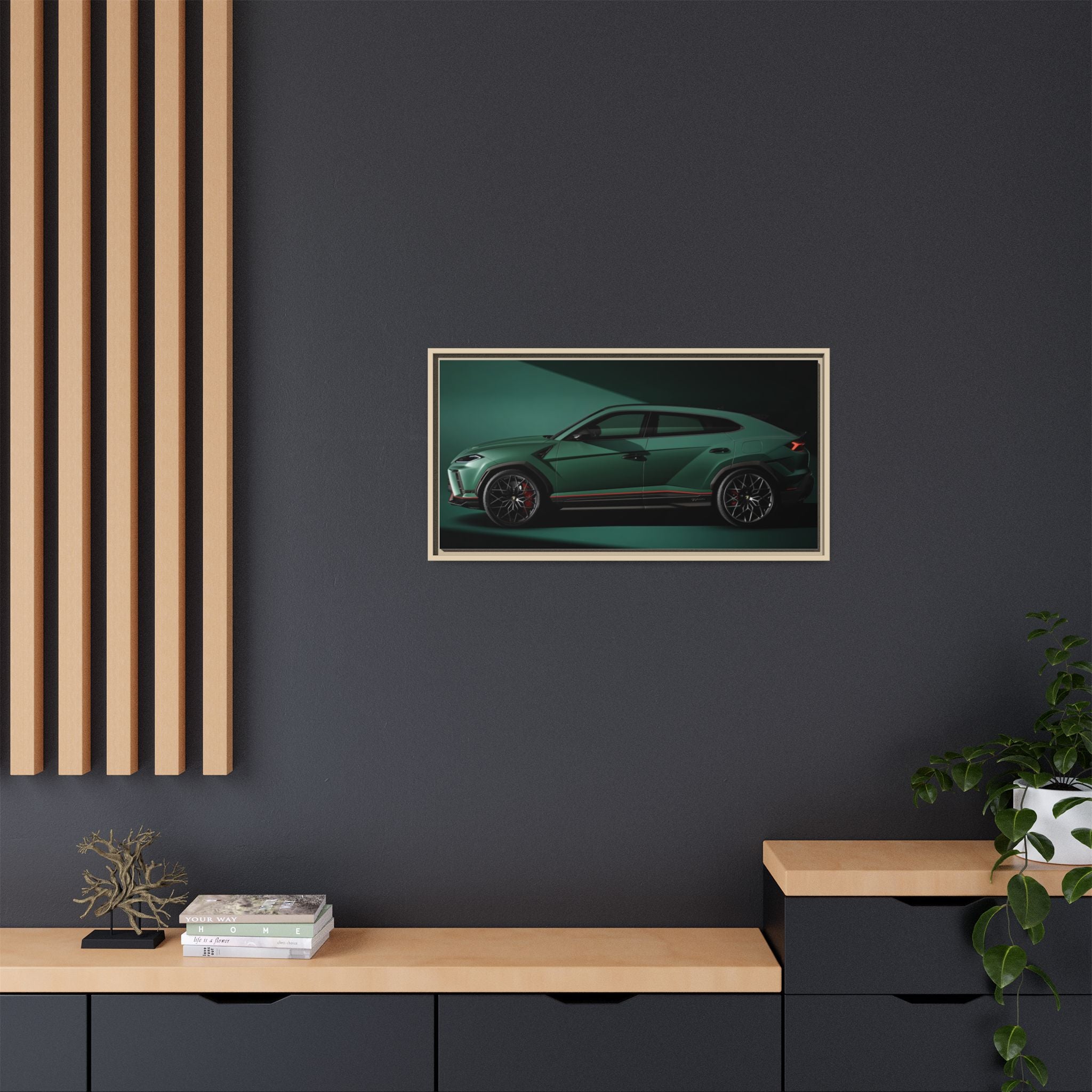 Framed Matte Canvas Print — Emerald Sports SUV Wall Art