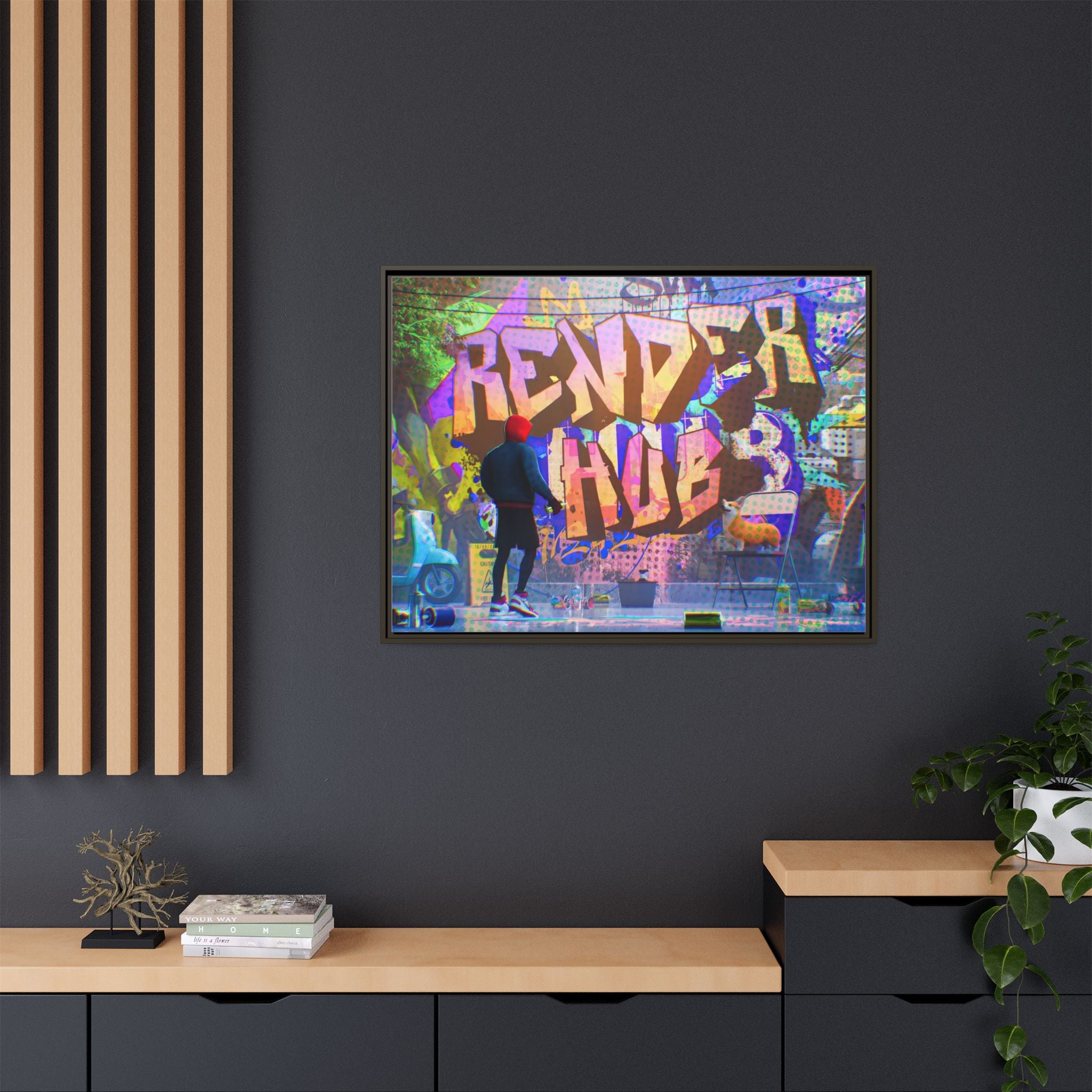 Graffiti Street Art Matte Canvas Framed Print — 'Render Hub' Urban Wall Decor