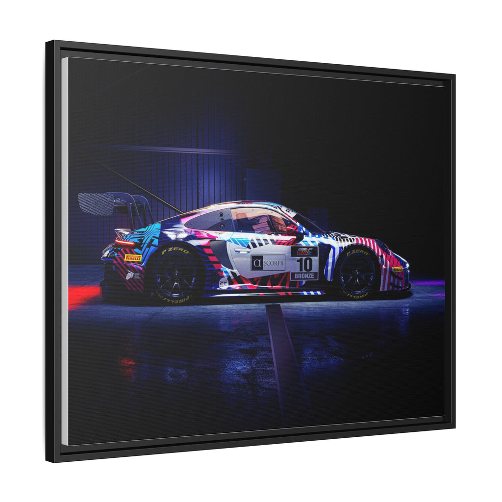 Framed Matte Canvas Print — Neon Racecar Wall Art