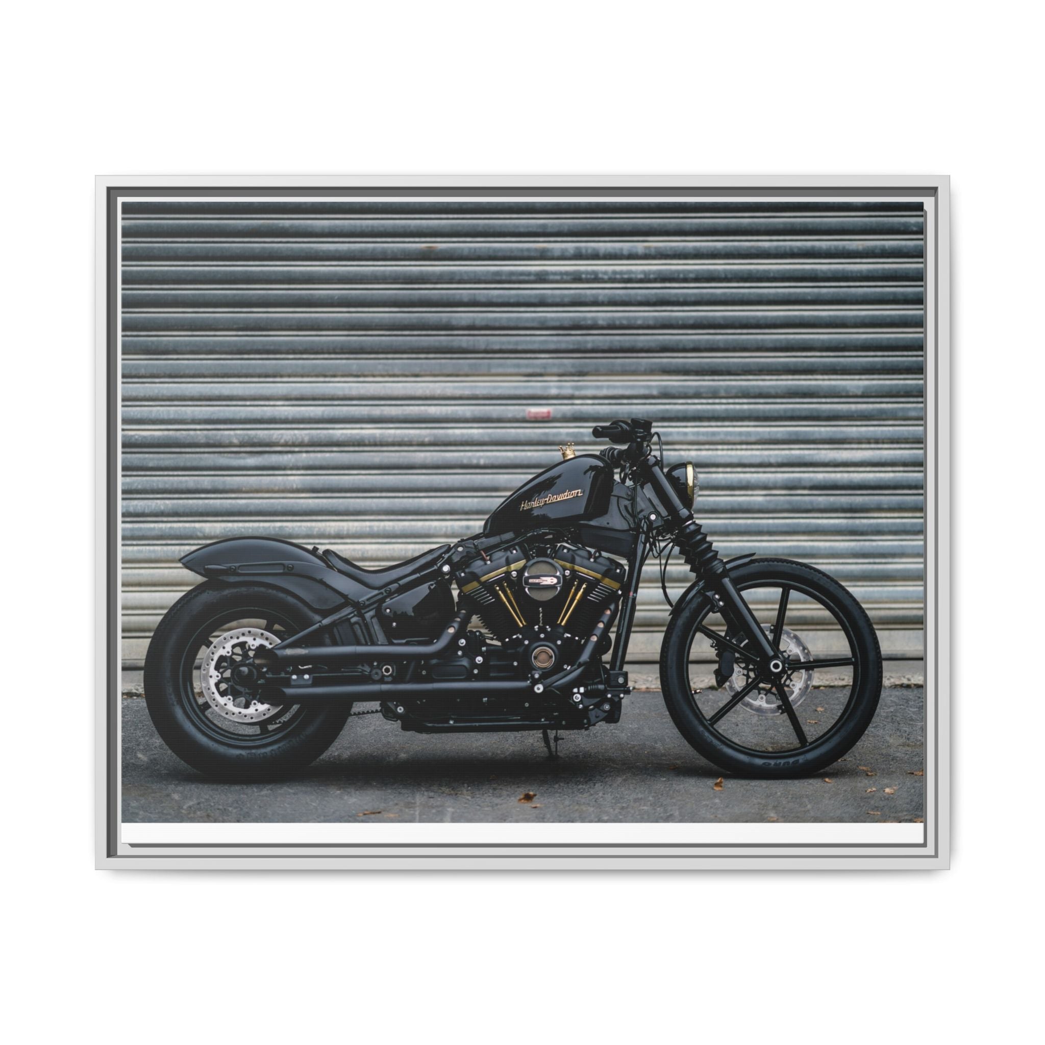 Framed Matte Canvas Motorcycle Print — Black Bobber Wall Art
