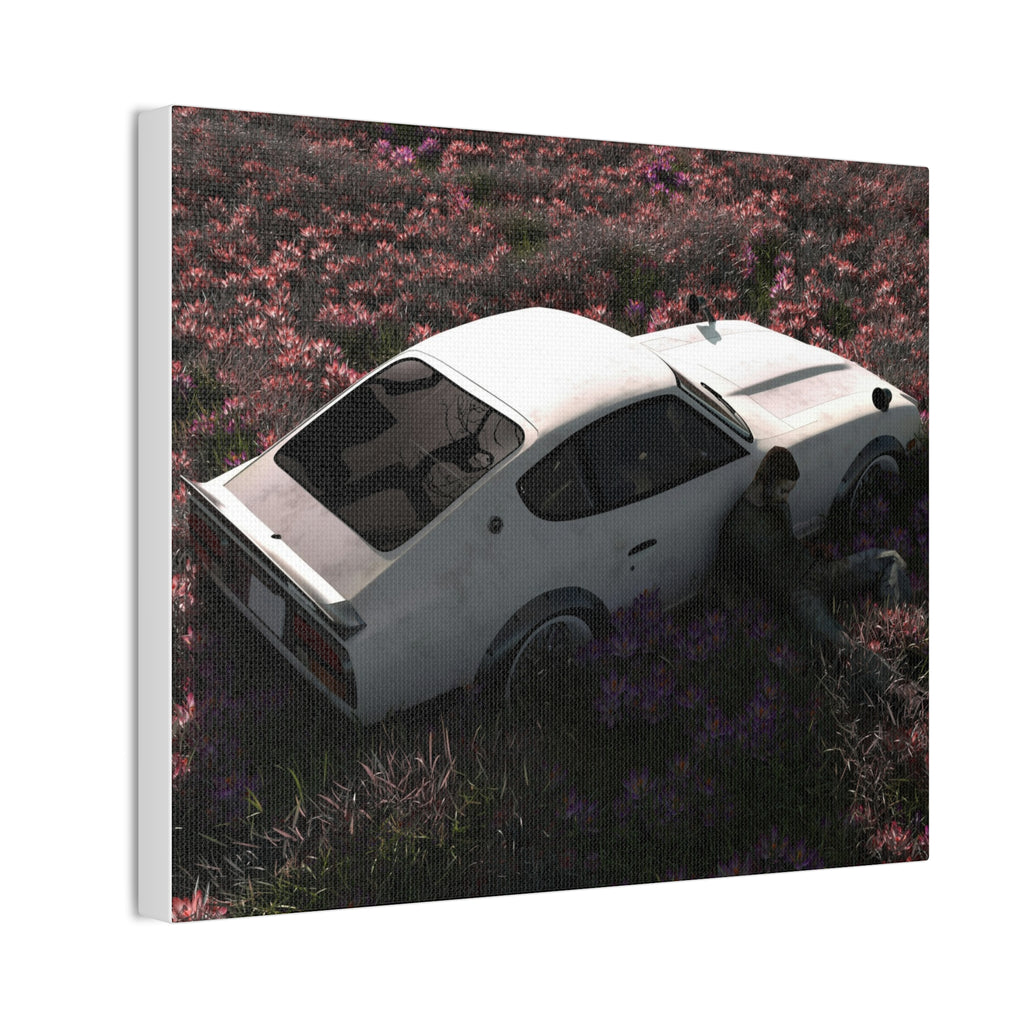Vintage White Datsun in Wildflower Field Canvas