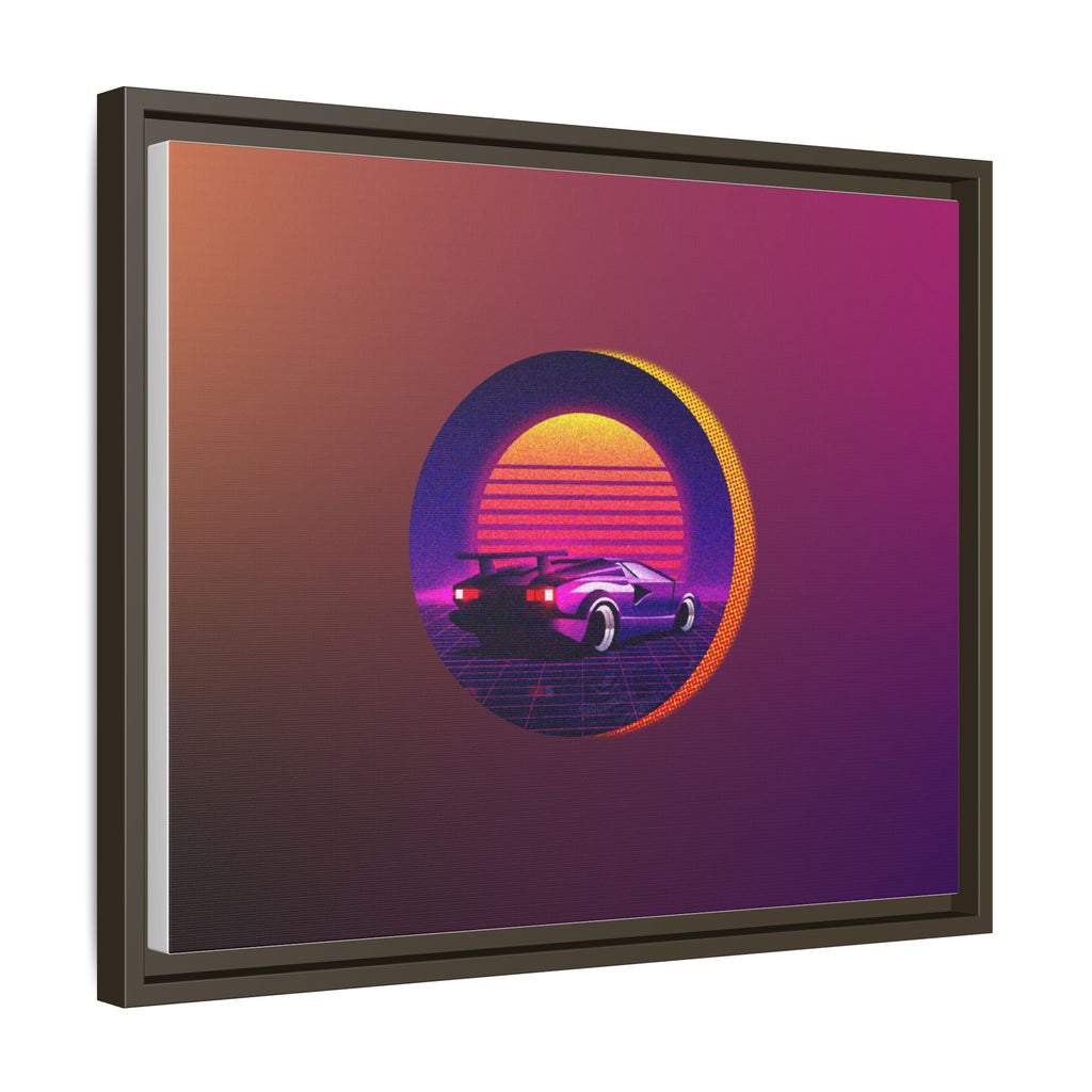 Retro Sunset Sports Car Matte Canvas Framed Wall Art
