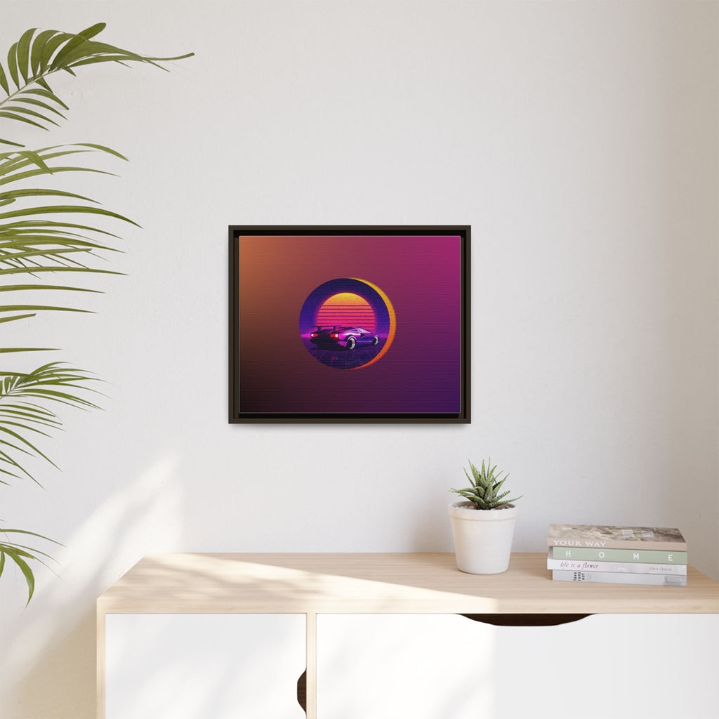 Retro Sunset Sports Car Matte Canvas Framed Wall Art