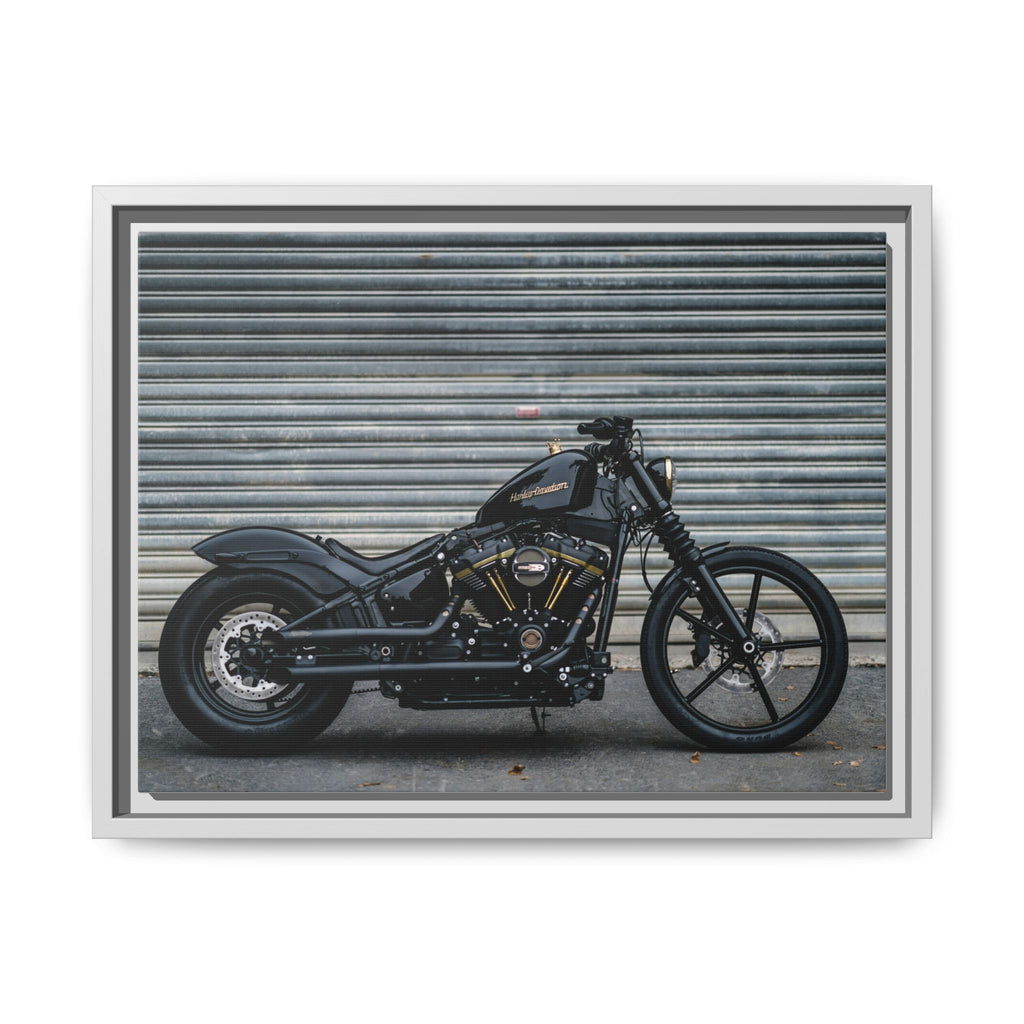 Framed Matte Canvas Motorcycle Print — Black Bobber Wall Art