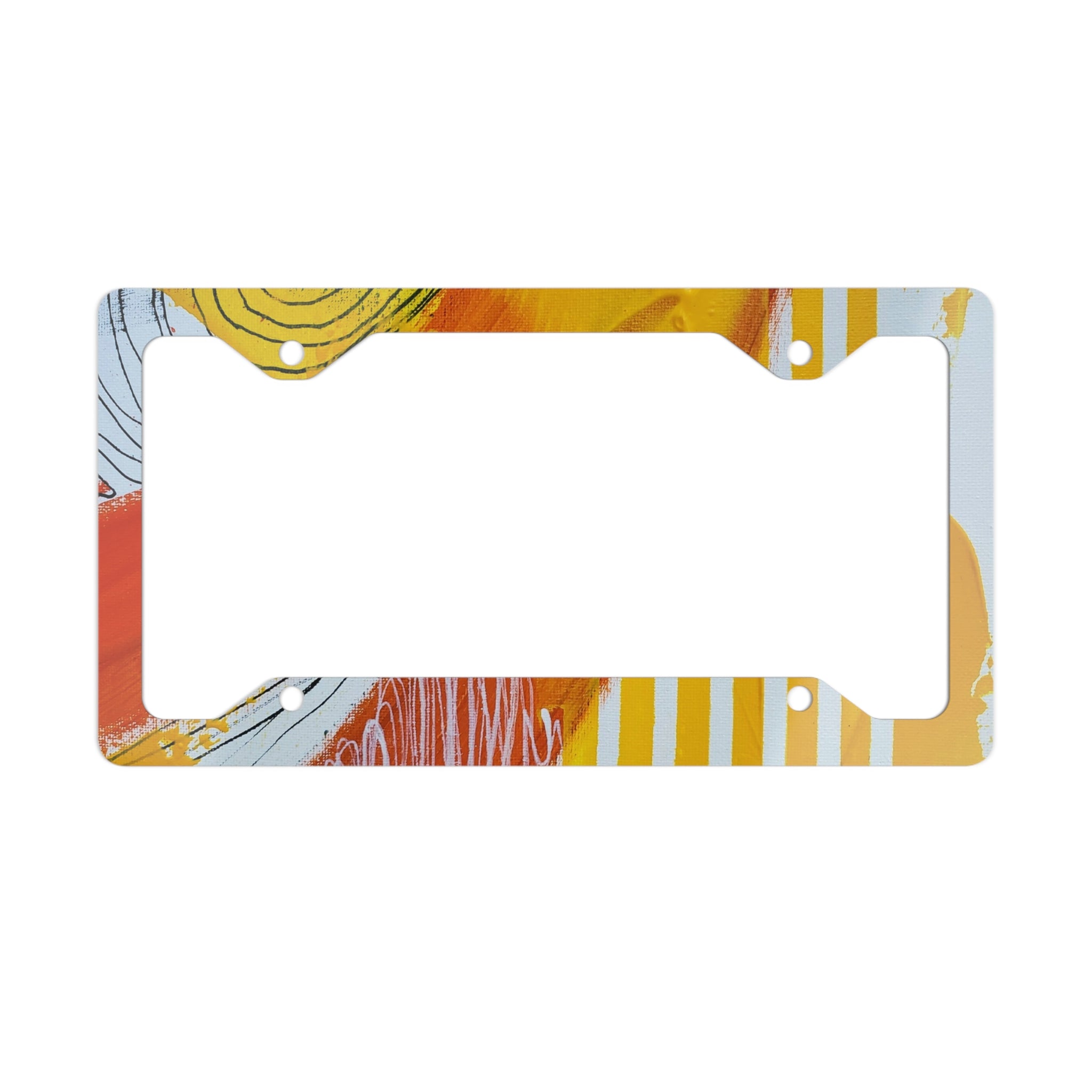 Abstract Sunset Metal License Plate Frame — Colorful Coastal Car Accent