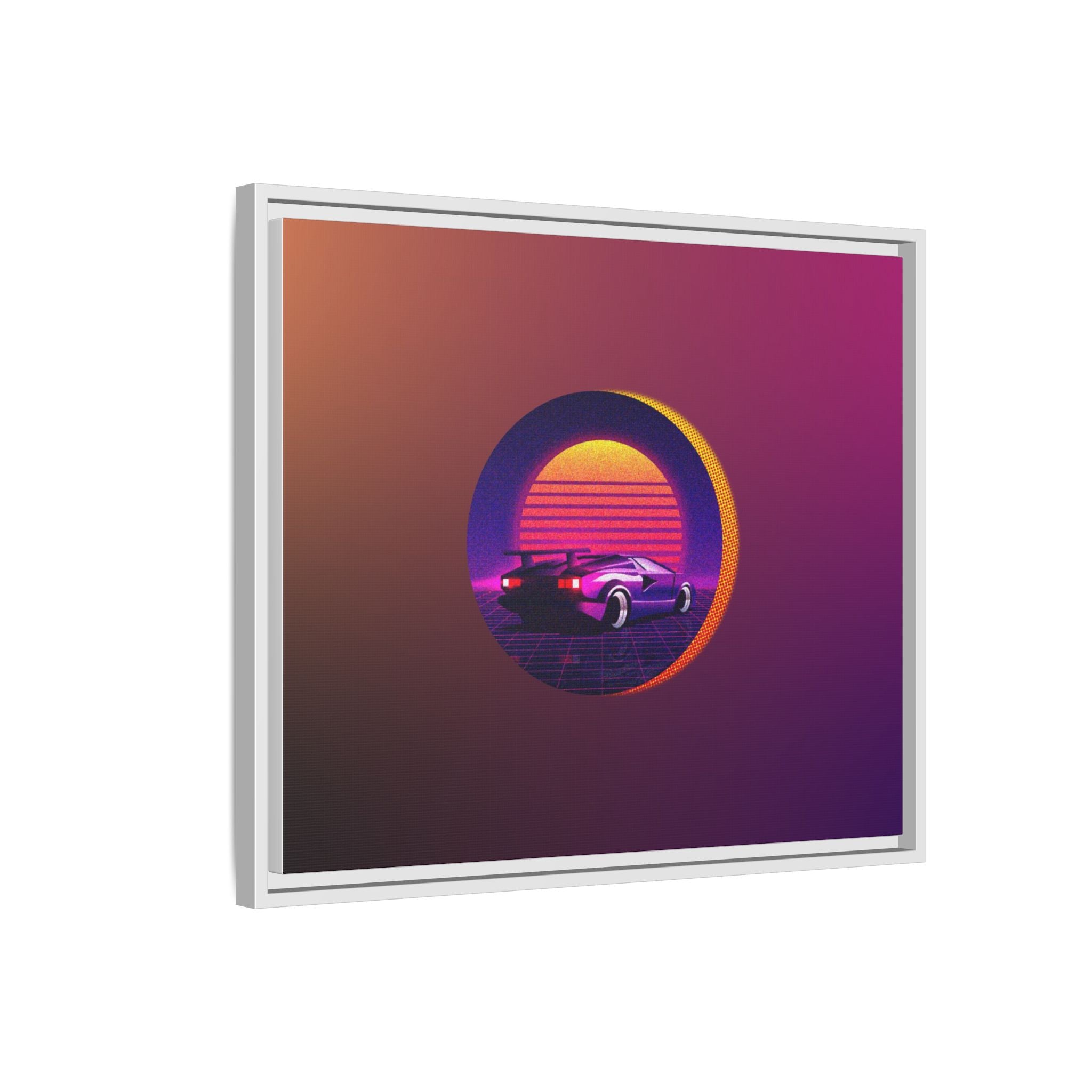 Retro Sunset Sports Car Matte Canvas Framed Wall Art