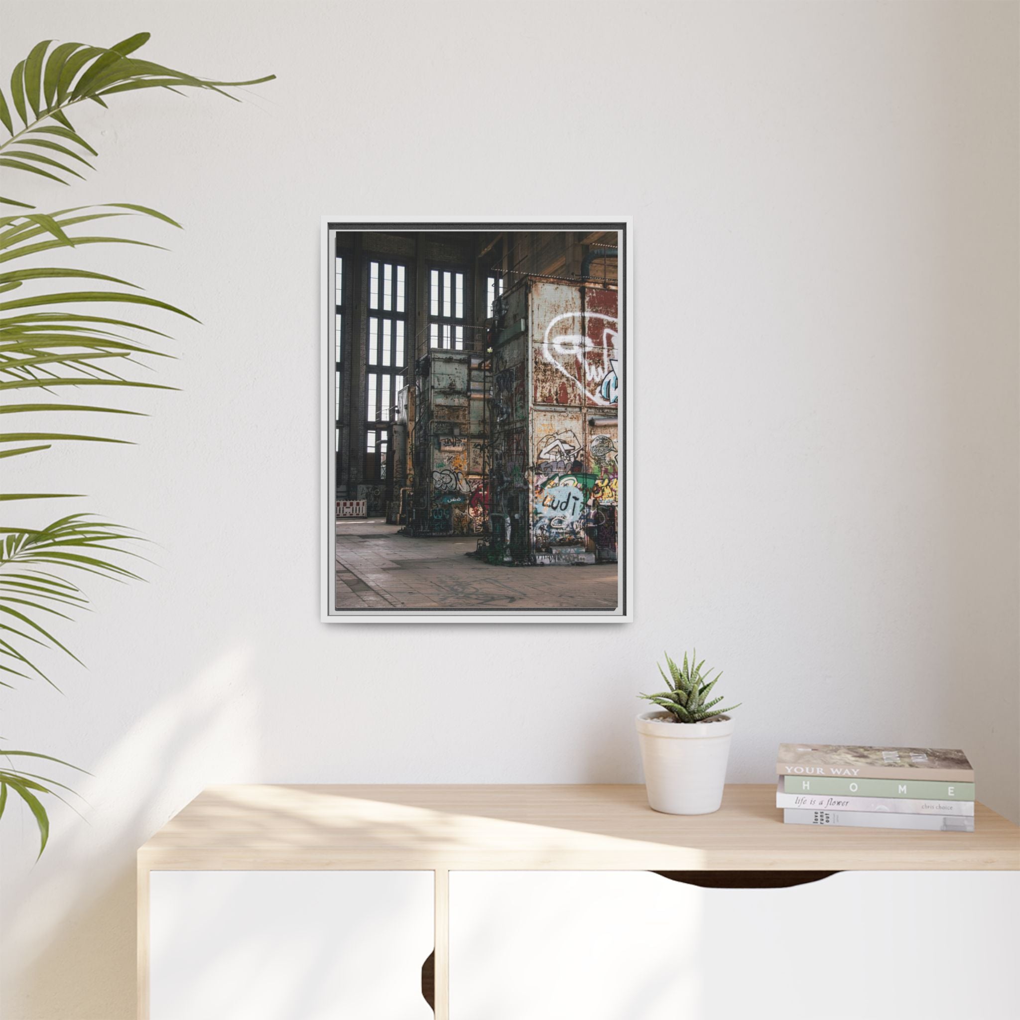 Urban Graffiti Ruins Matte Framed Canvas