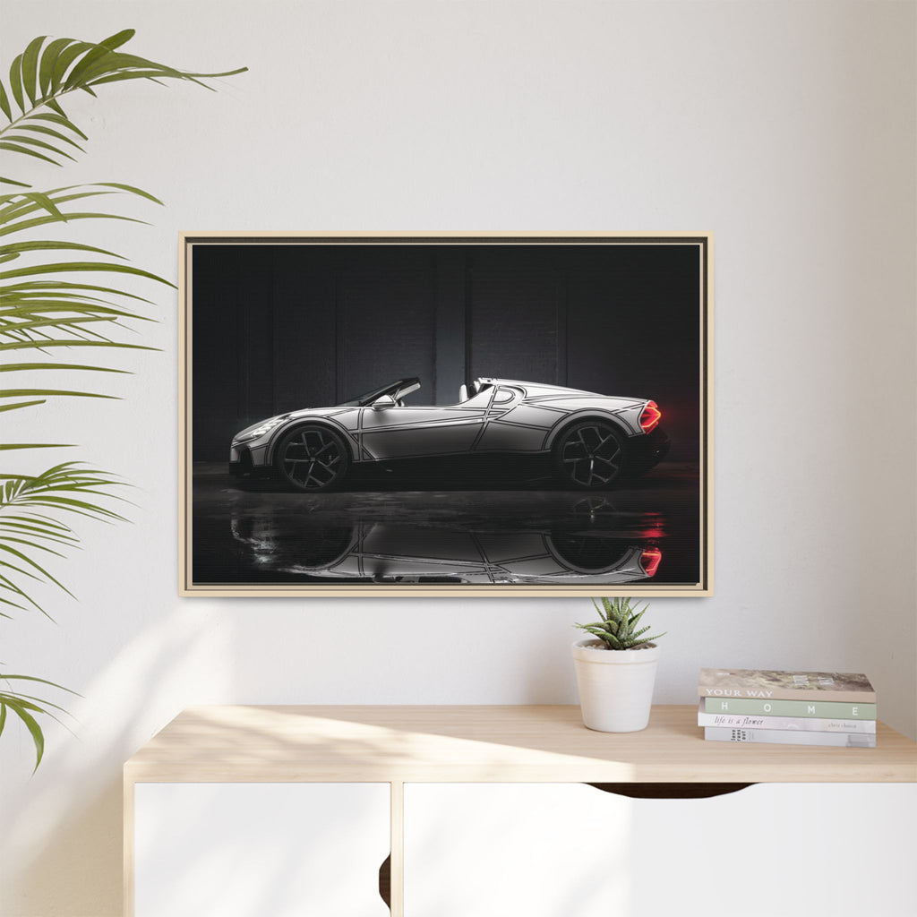 Framed Matte Canvas: Sleek Sports Car Reflection Wall Art