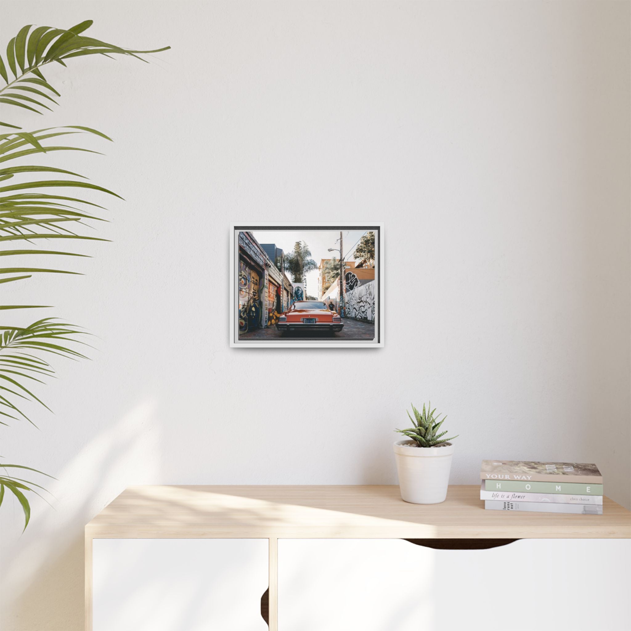 Vintage Chevrolet in Graffiti Alley — Framed Matte Canvas Wall Art