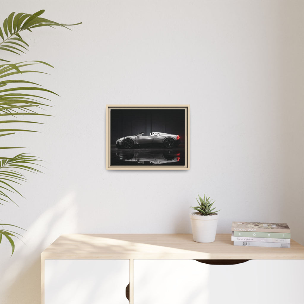 Framed Matte Canvas: Sleek Sports Car Reflection Wall Art