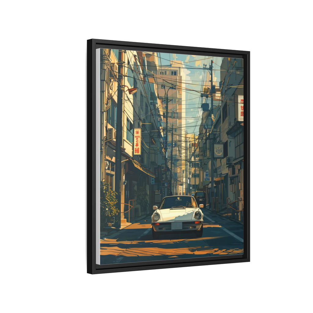 Vintage Sports Car Cityscape Framed Canvas Print