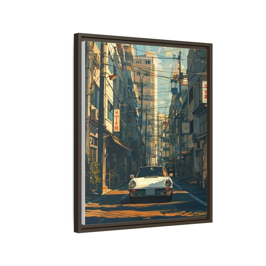 Vintage Sports Car Cityscape Framed Canvas Print