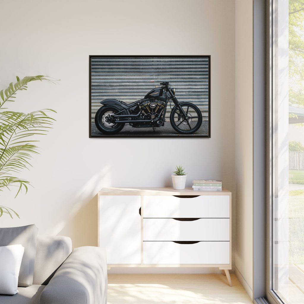 Framed Matte Canvas Motorcycle Print — Black Bobber Wall Art