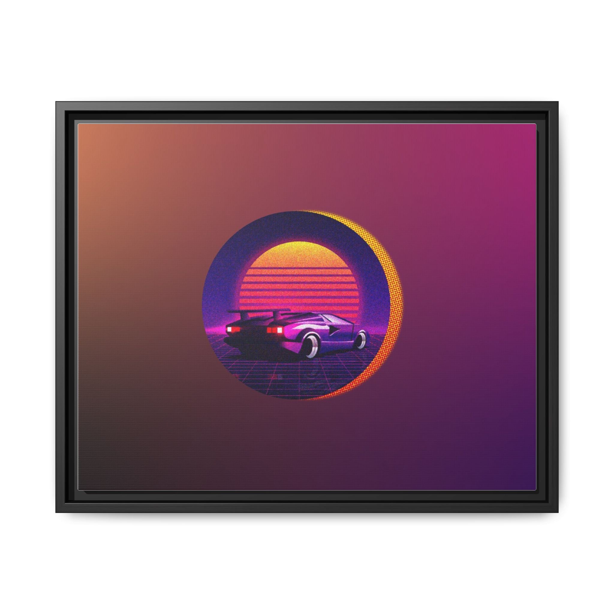 Retro Sunset Sports Car Matte Canvas Framed Wall Art