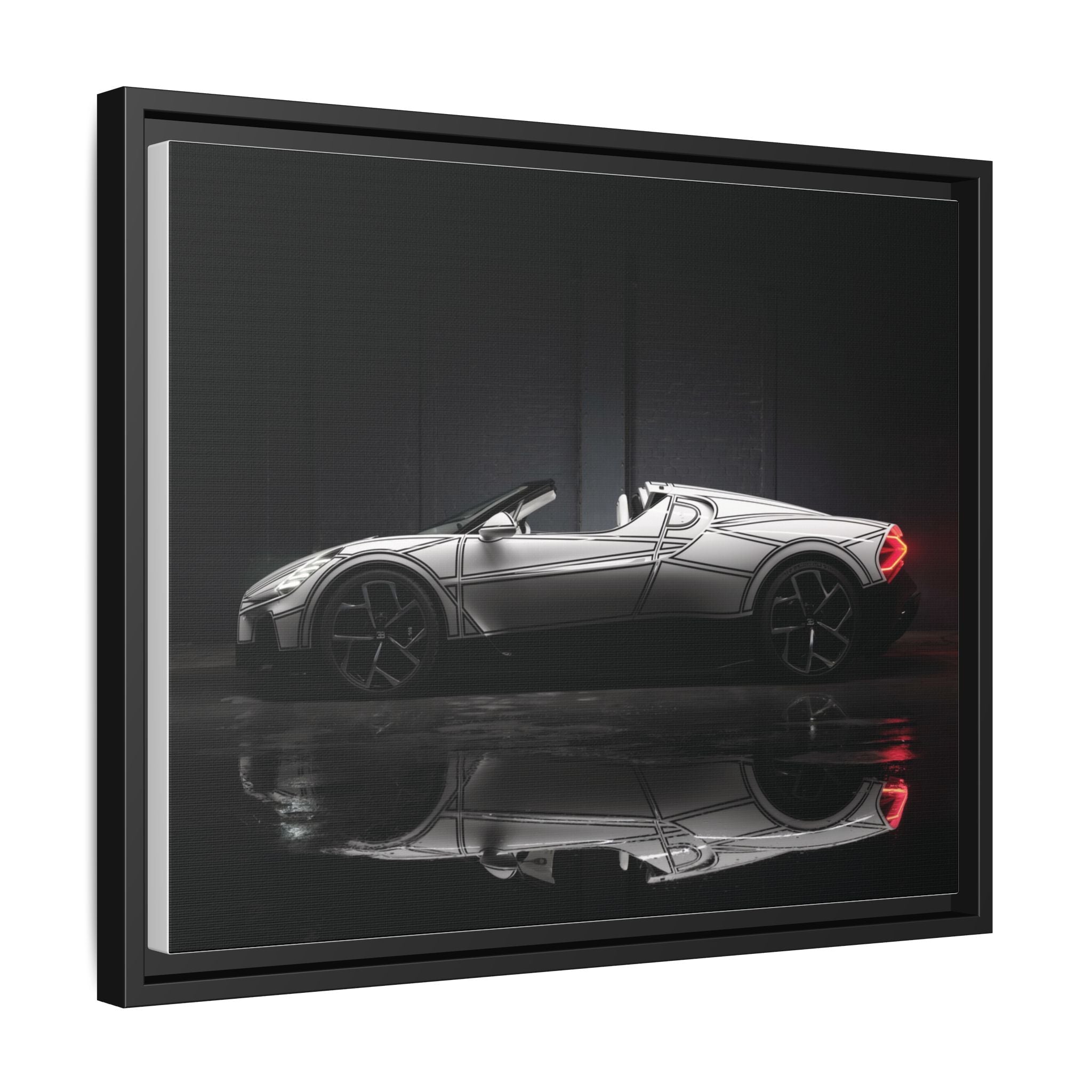 Framed Matte Canvas: Sleek Sports Car Reflection Wall Art