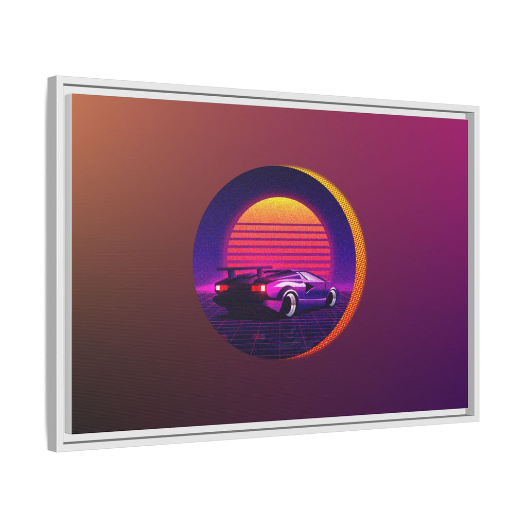 Retro Sunset Sports Car Matte Canvas Framed Wall Art