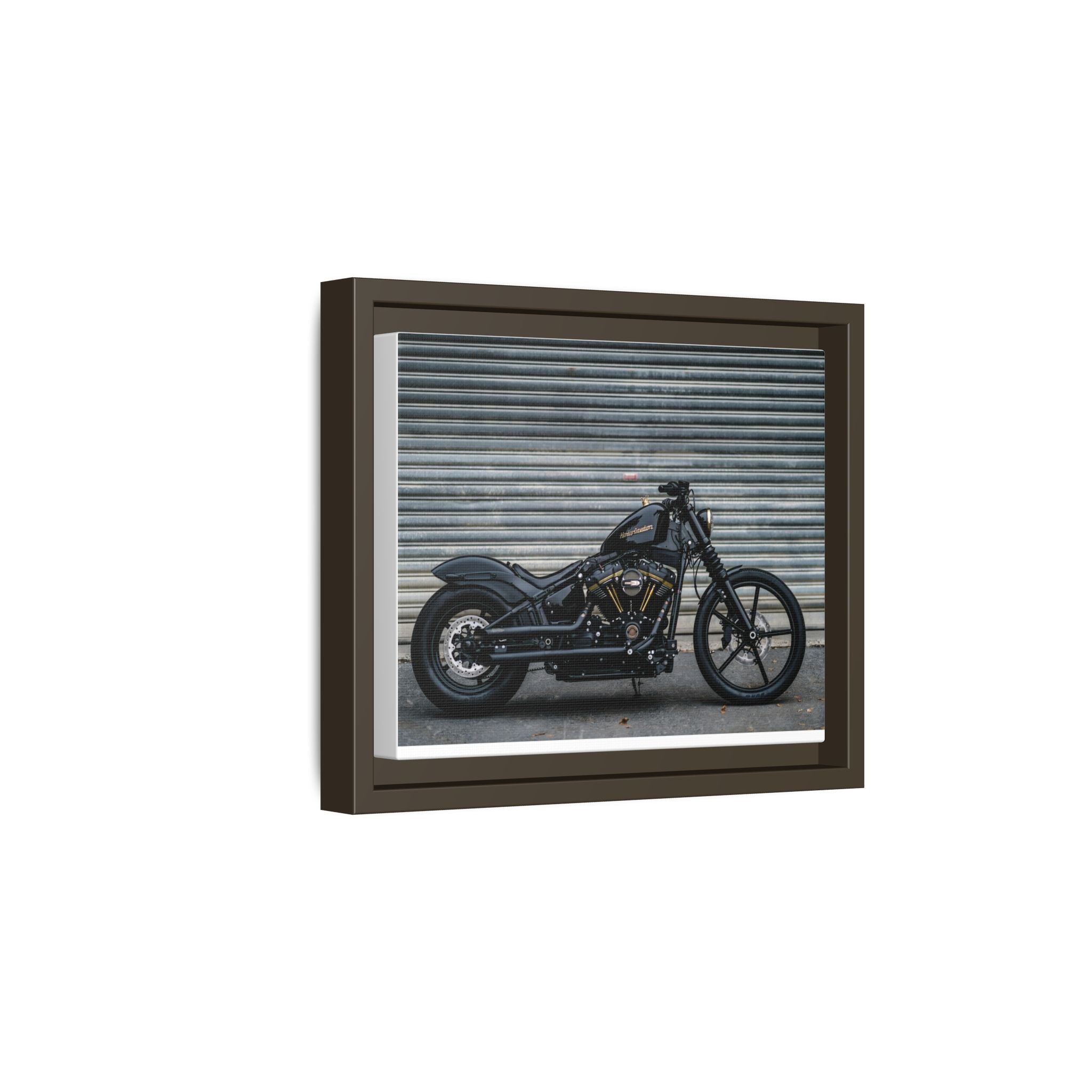Framed Matte Canvas Motorcycle Print — Black Bobber Wall Art