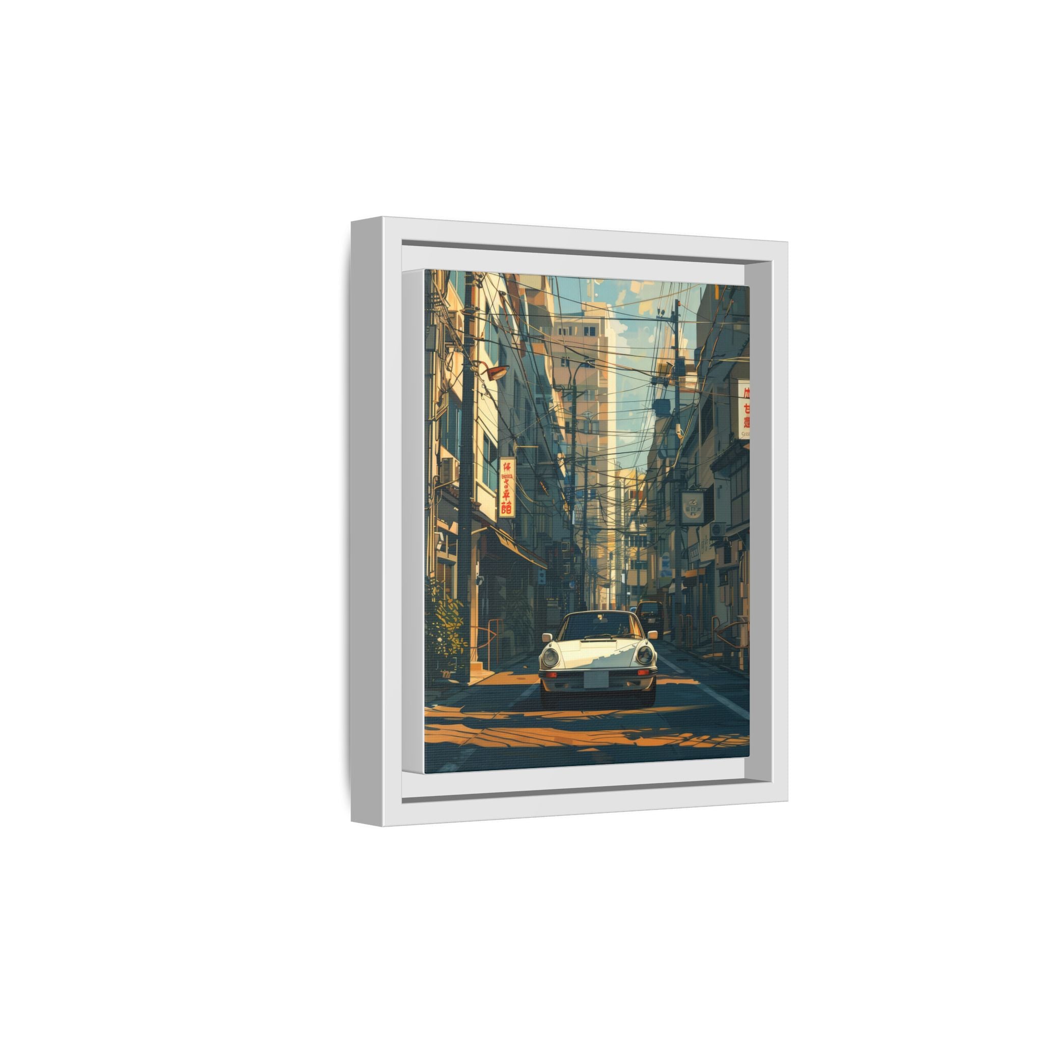 Vintage Sports Car Cityscape Framed Canvas Print