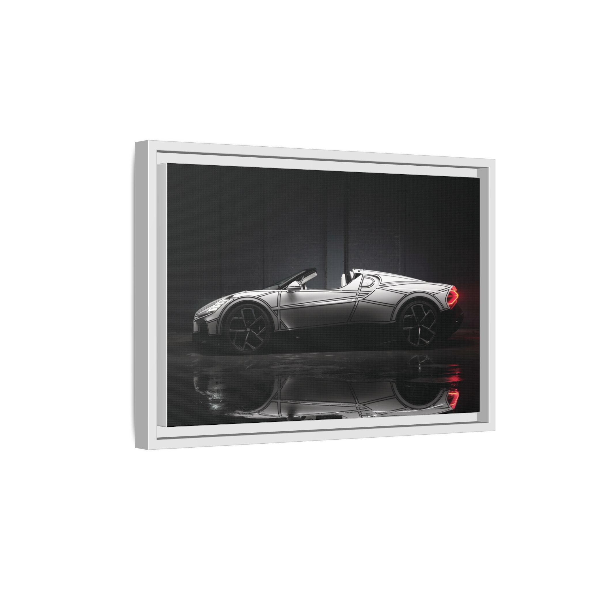 Framed Matte Canvas: Sleek Sports Car Reflection Wall Art