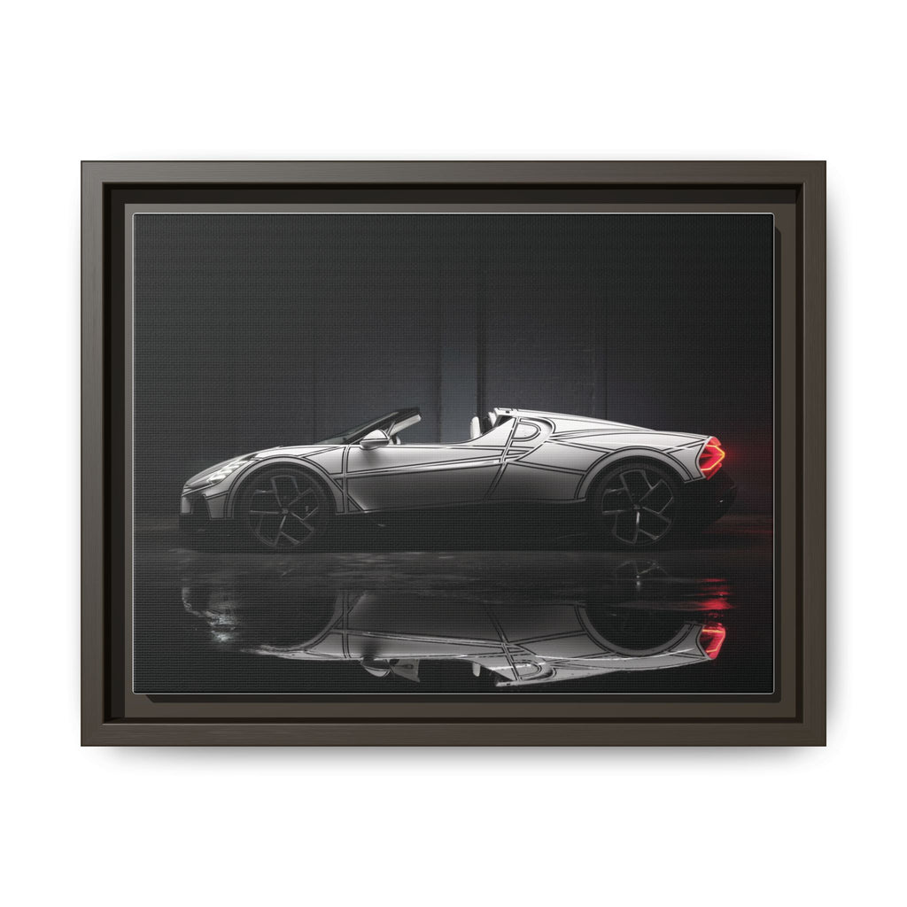 Framed Matte Canvas: Sleek Sports Car Reflection Wall Art