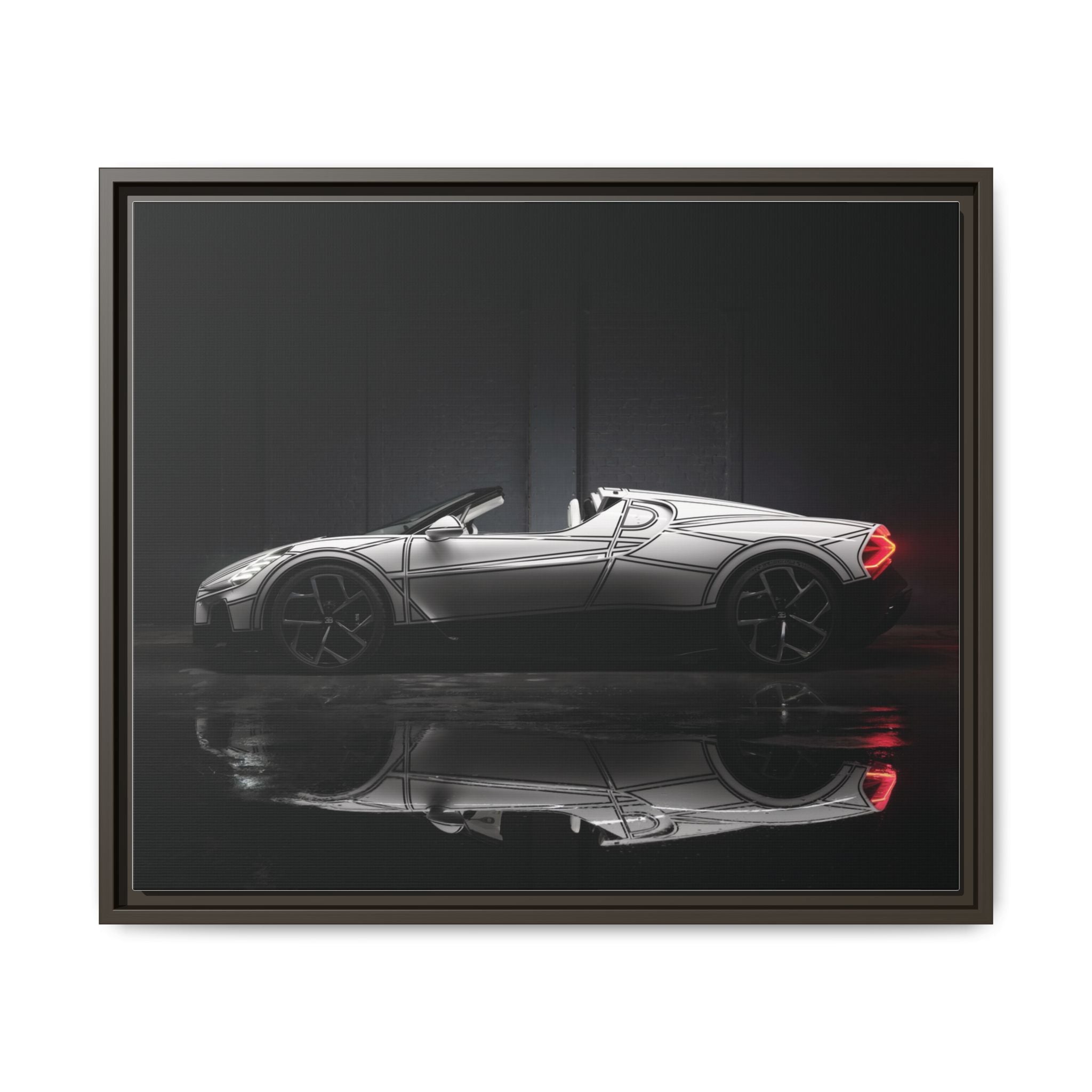 Framed Matte Canvas: Sleek Sports Car Reflection Wall Art