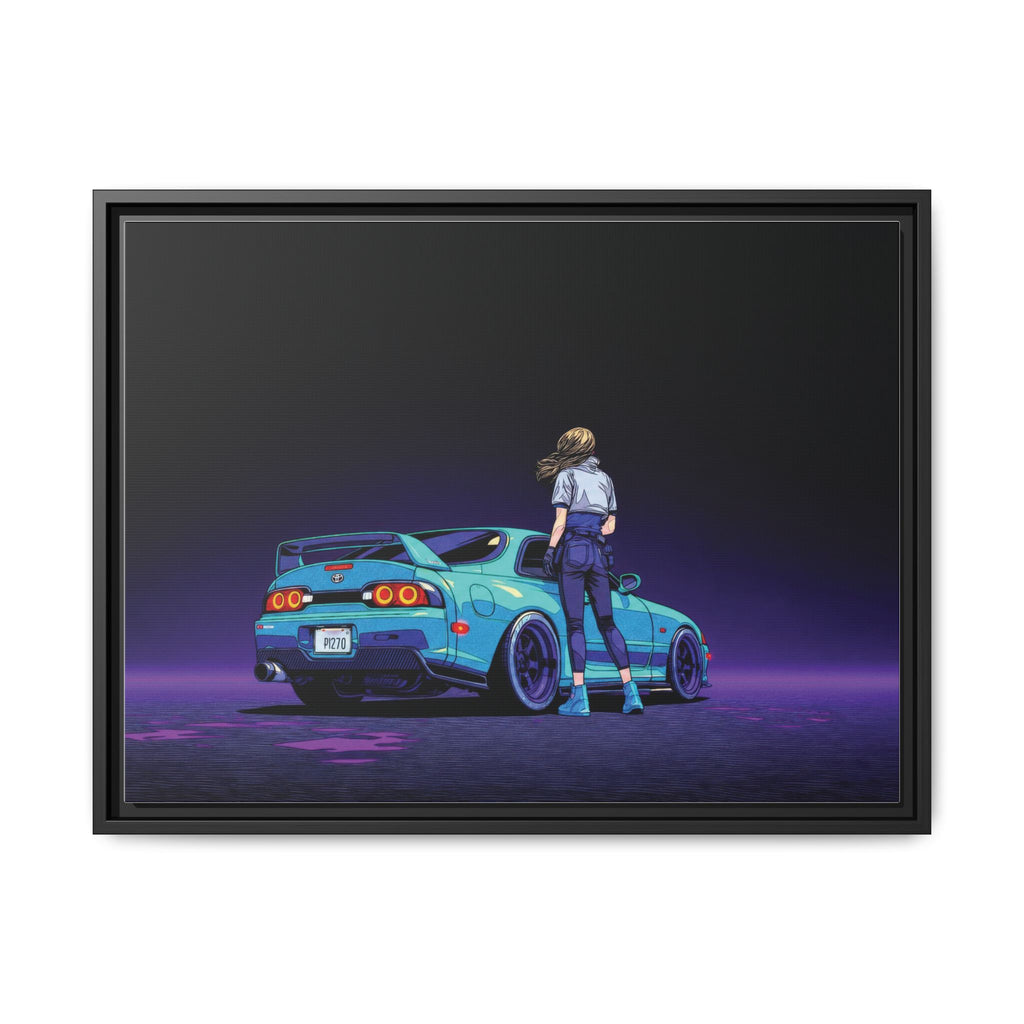 Retro Neon Race Car Poster Matte Canvas Framed | Anime Driver Wall Art