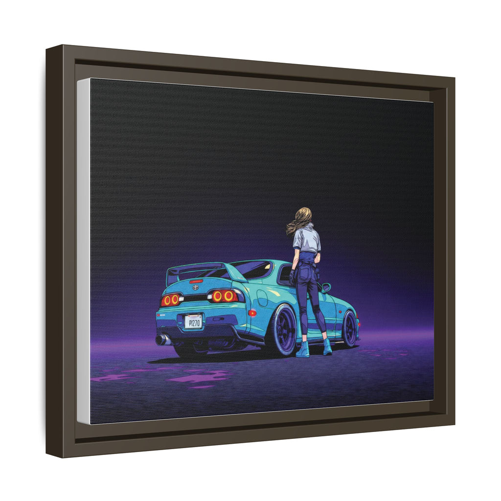 Retro Neon Race Car Poster Matte Canvas Framed | Anime Driver Wall Art