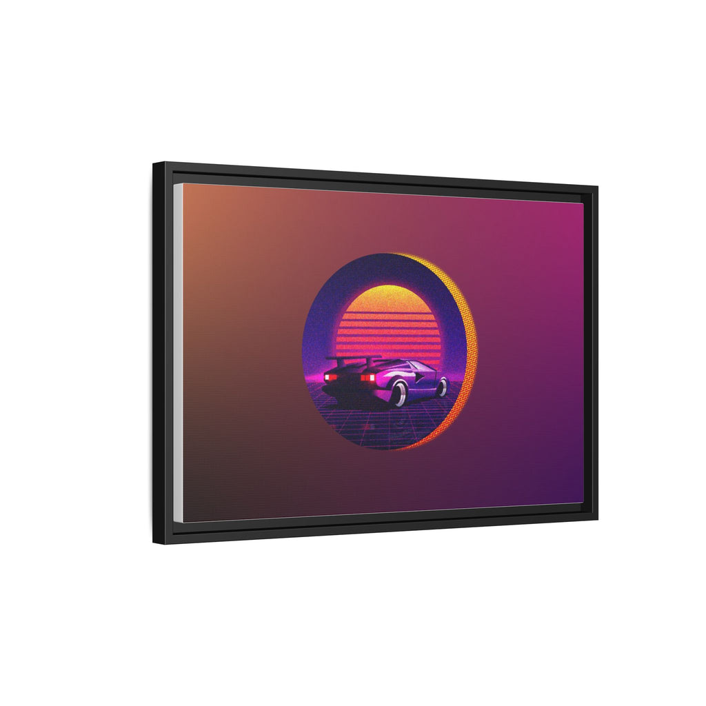 Retro Sunset Sports Car Matte Canvas Framed Wall Art