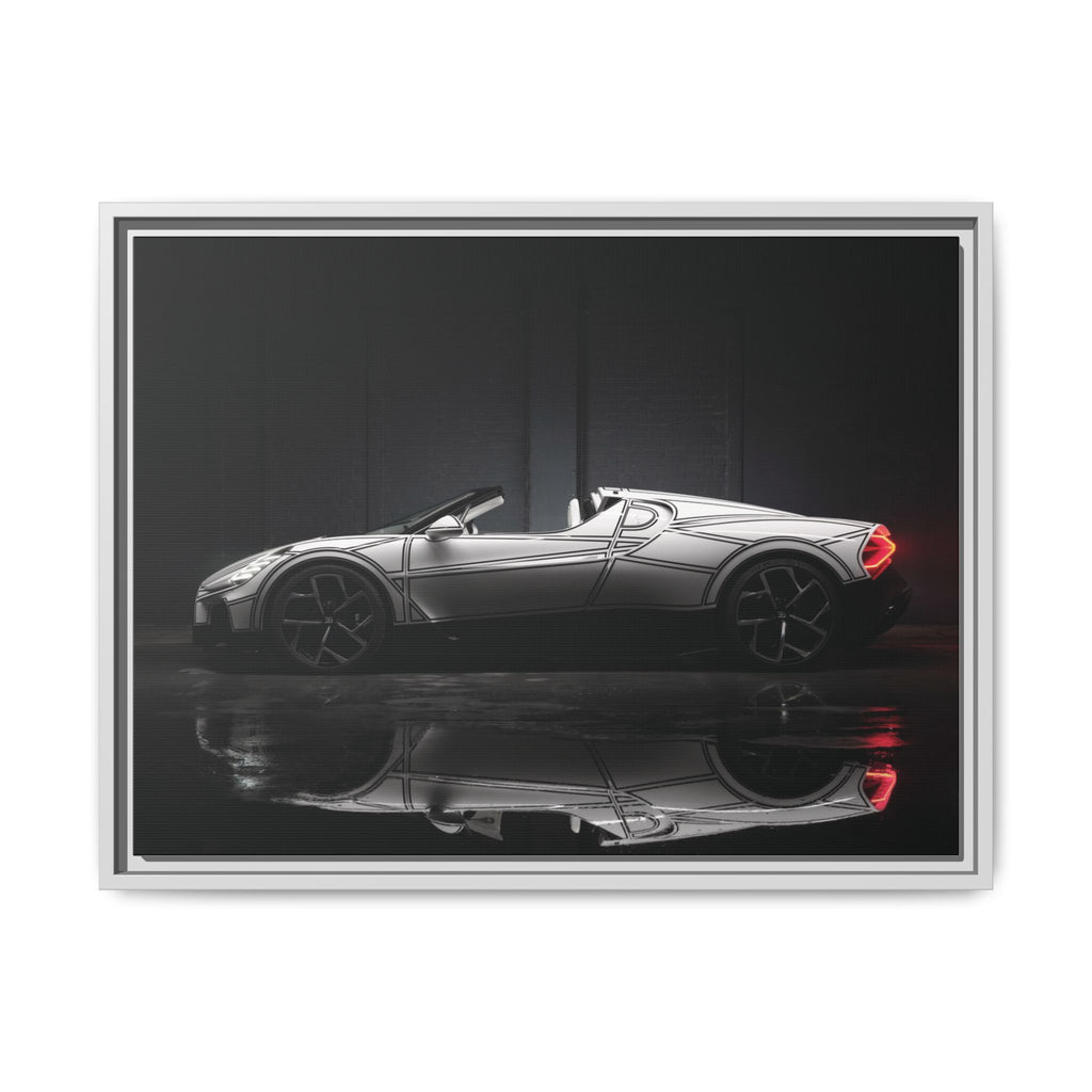 Framed Matte Canvas: Sleek Sports Car Reflection Wall Art