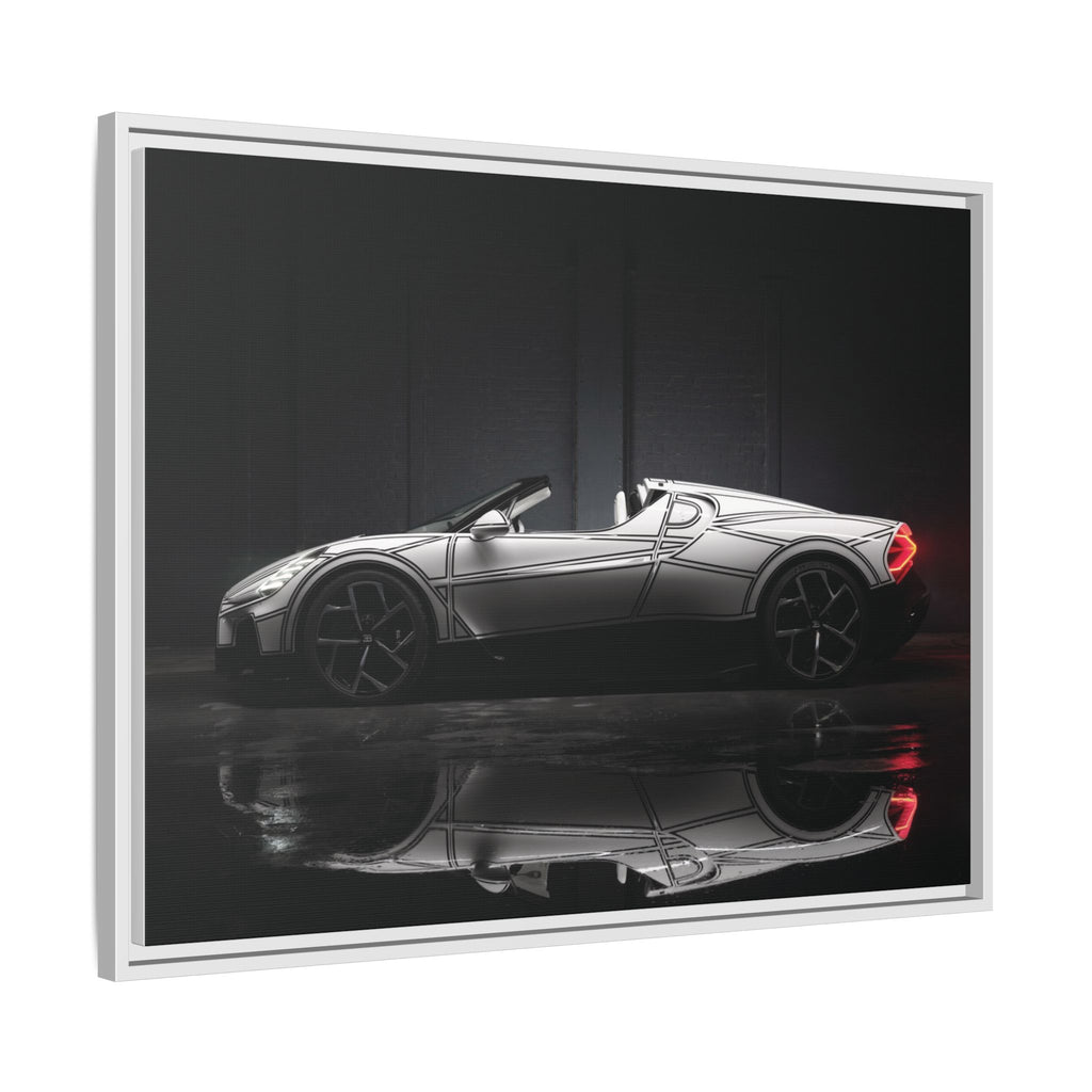Framed Matte Canvas: Sleek Sports Car Reflection Wall Art