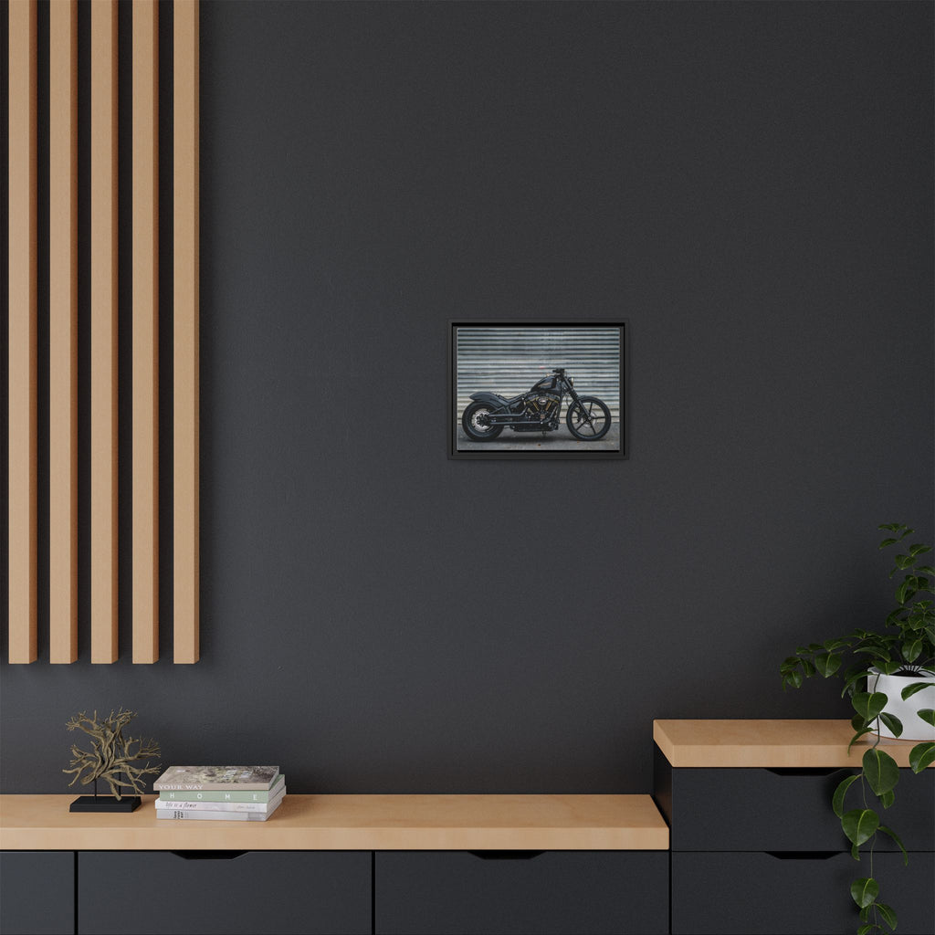 Framed Matte Canvas Motorcycle Print — Black Bobber Wall Art