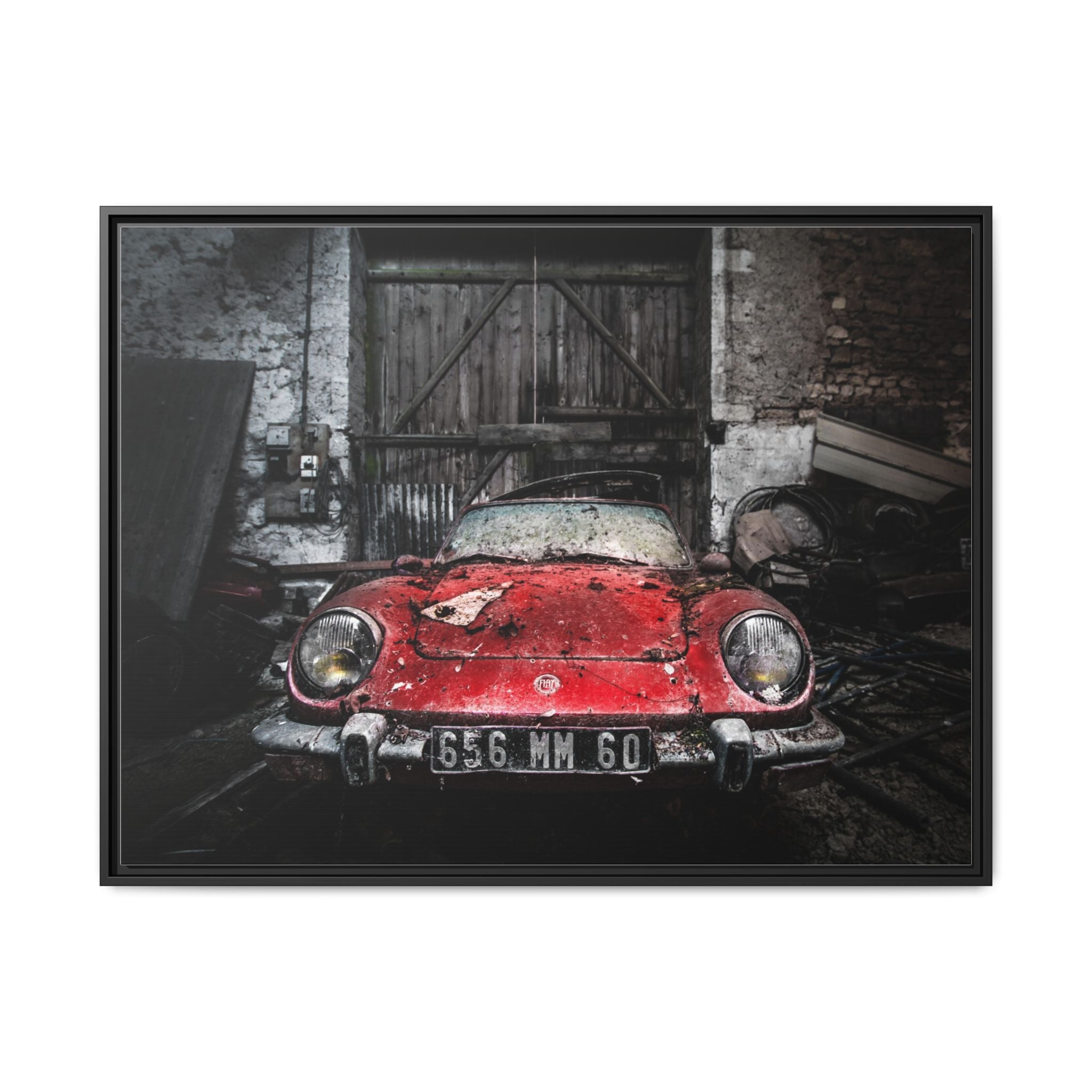 Vintage Red Sports Car Matte Canvas Art — Framed Automotive Wall Decor
