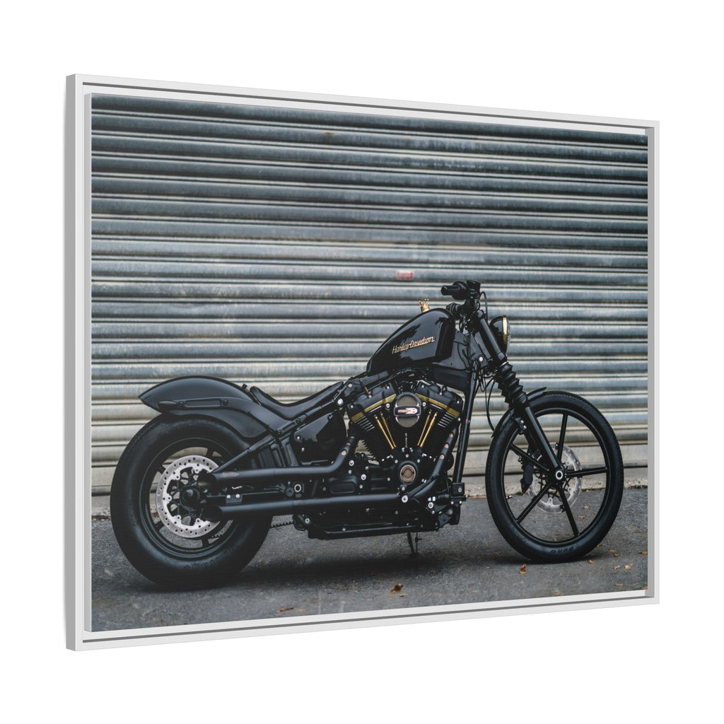Framed Matte Canvas Motorcycle Print — Black Bobber Wall Art