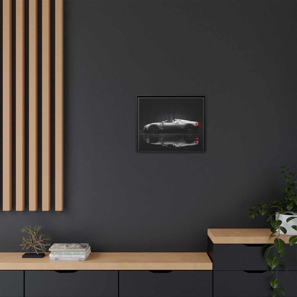 Framed Matte Canvas: Sleek Sports Car Reflection Wall Art