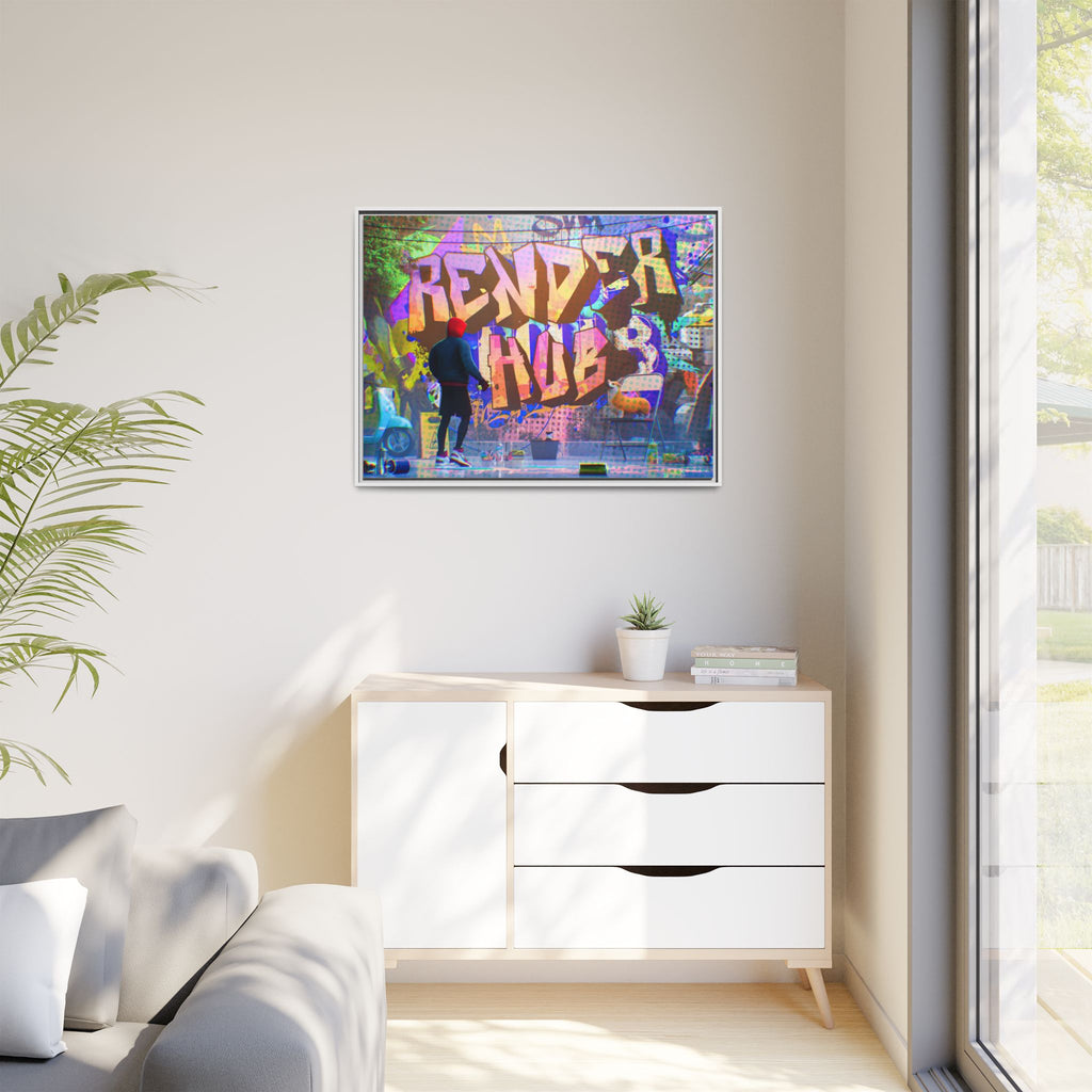Graffiti Street Art Matte Canvas Framed Print — 'Render Hub' Urban Wall Decor