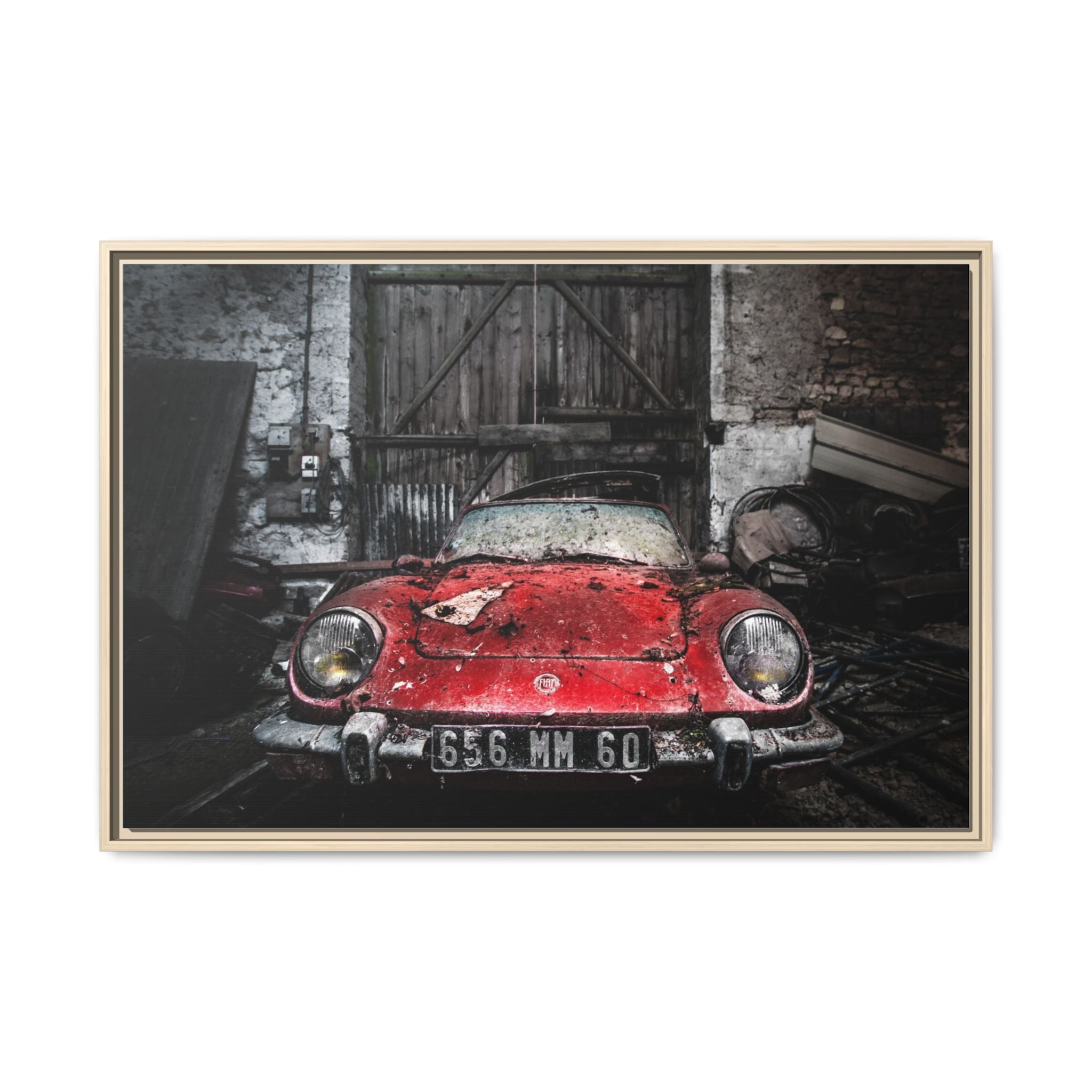 Vintage Red Sports Car Matte Canvas Art — Framed Automotive Wall Decor