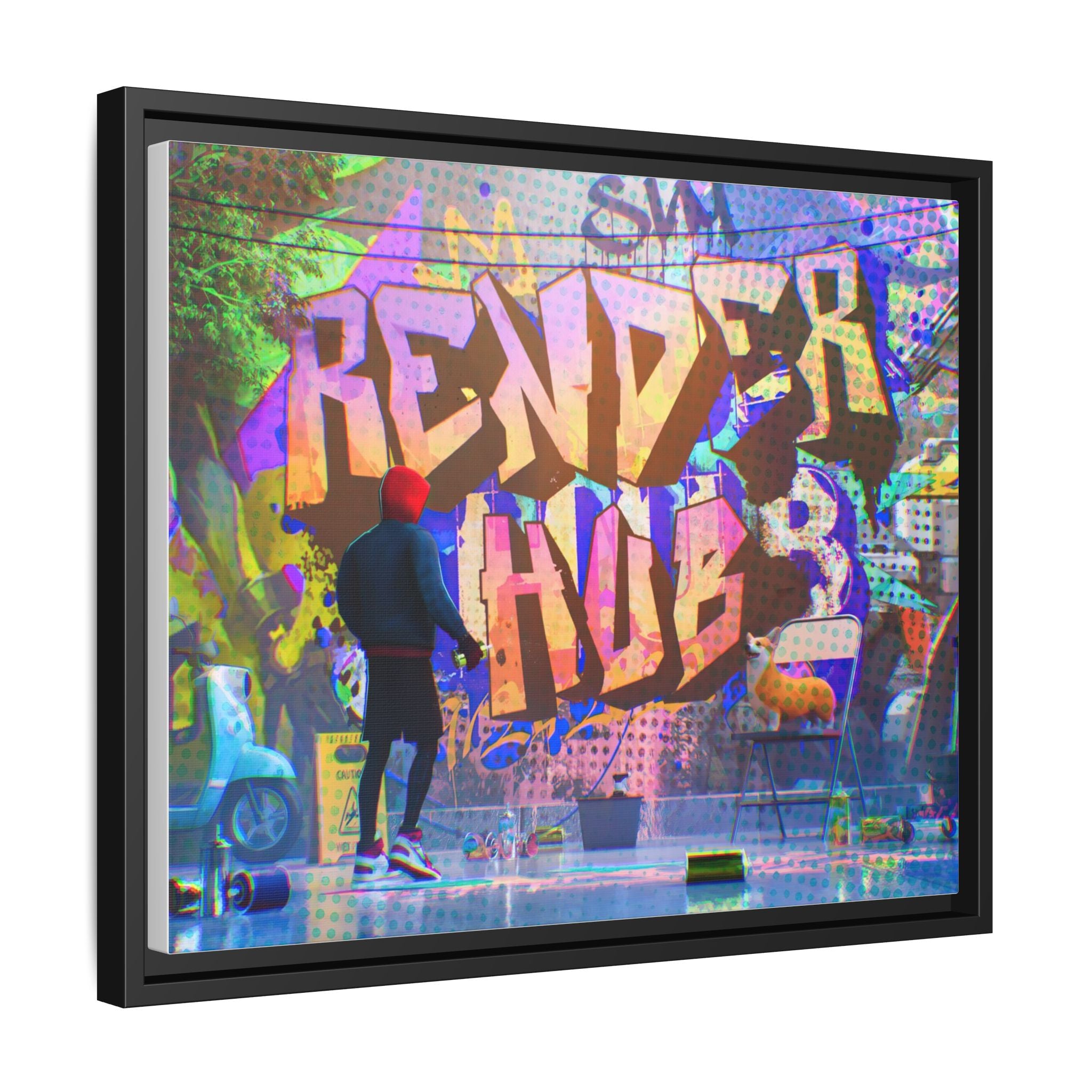 Graffiti Street Art Matte Canvas Framed Print — 'Render Hub' Urban Wall Decor