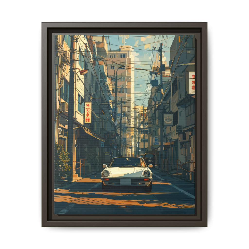 Vintage Sports Car Cityscape Framed Canvas Print