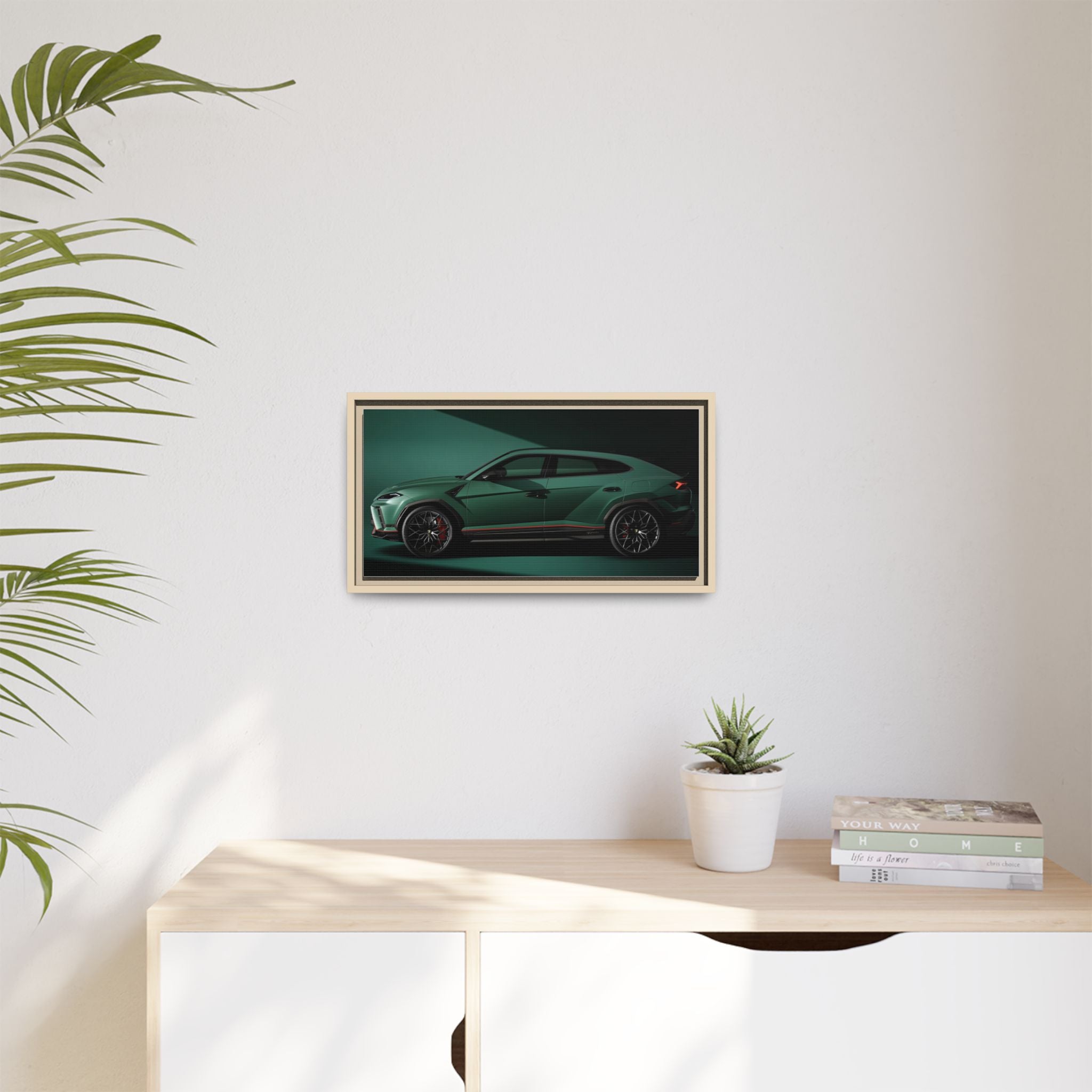 Framed Matte Canvas Print — Emerald Sports SUV Wall Art