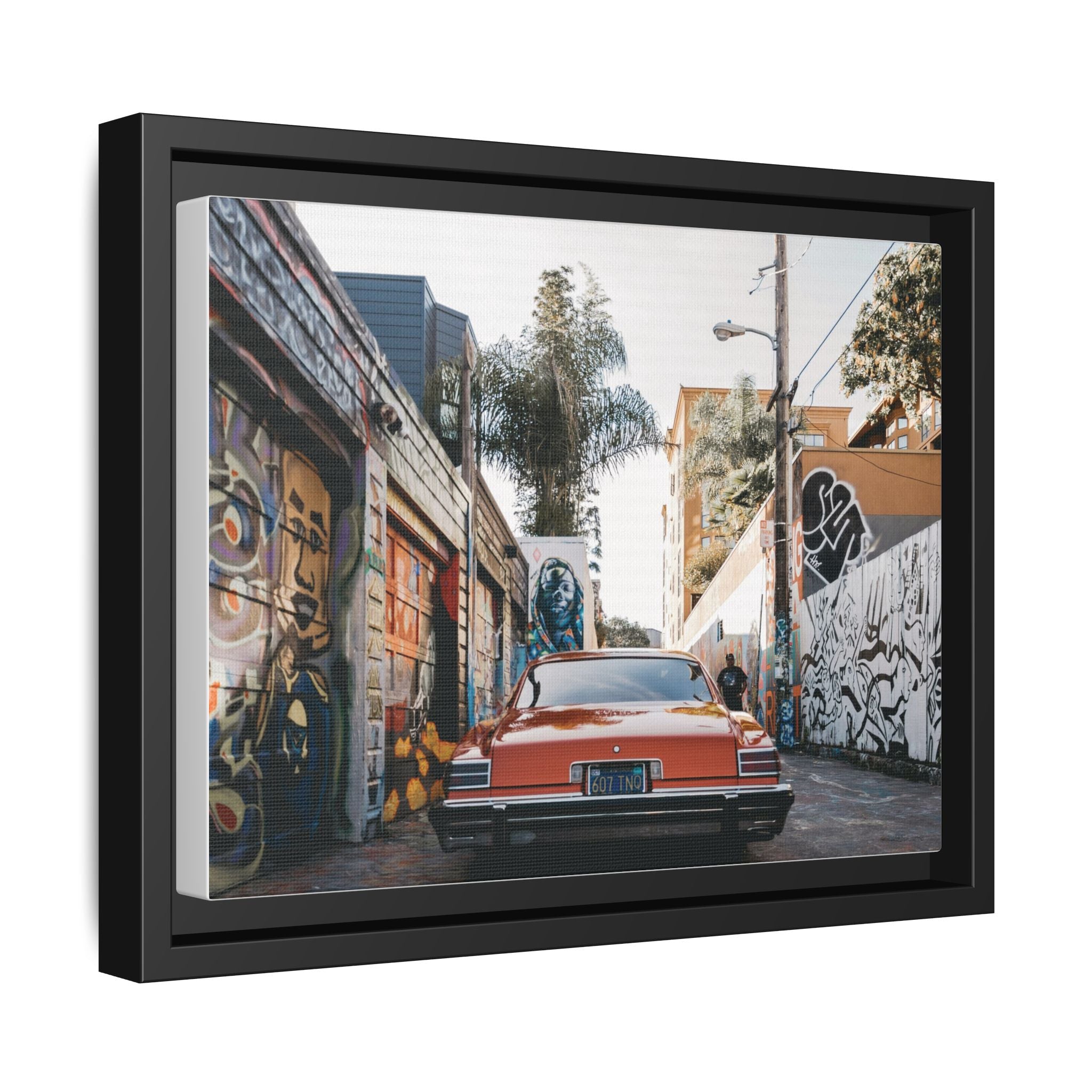 Vintage Chevrolet in Graffiti Alley — Framed Matte Canvas Wall Art