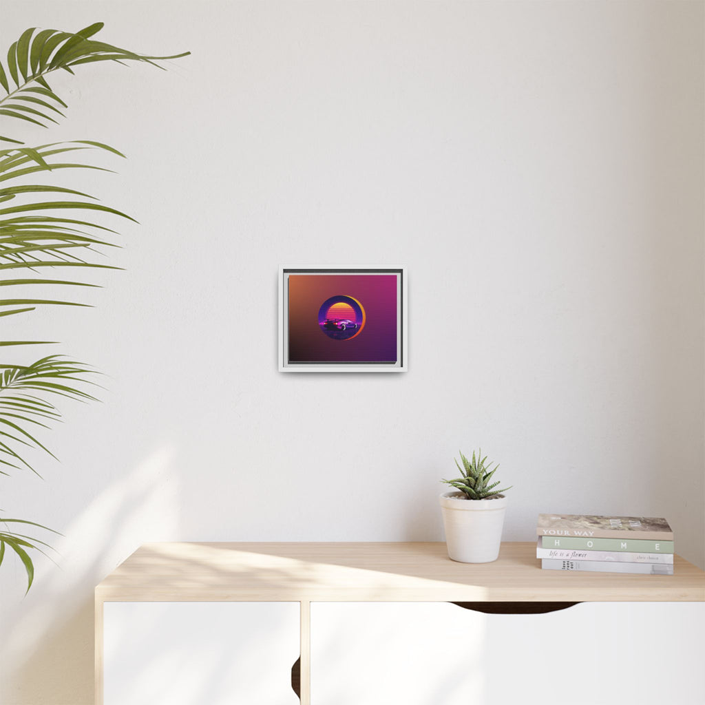 Retro Sunset Sports Car Matte Canvas Framed Wall Art