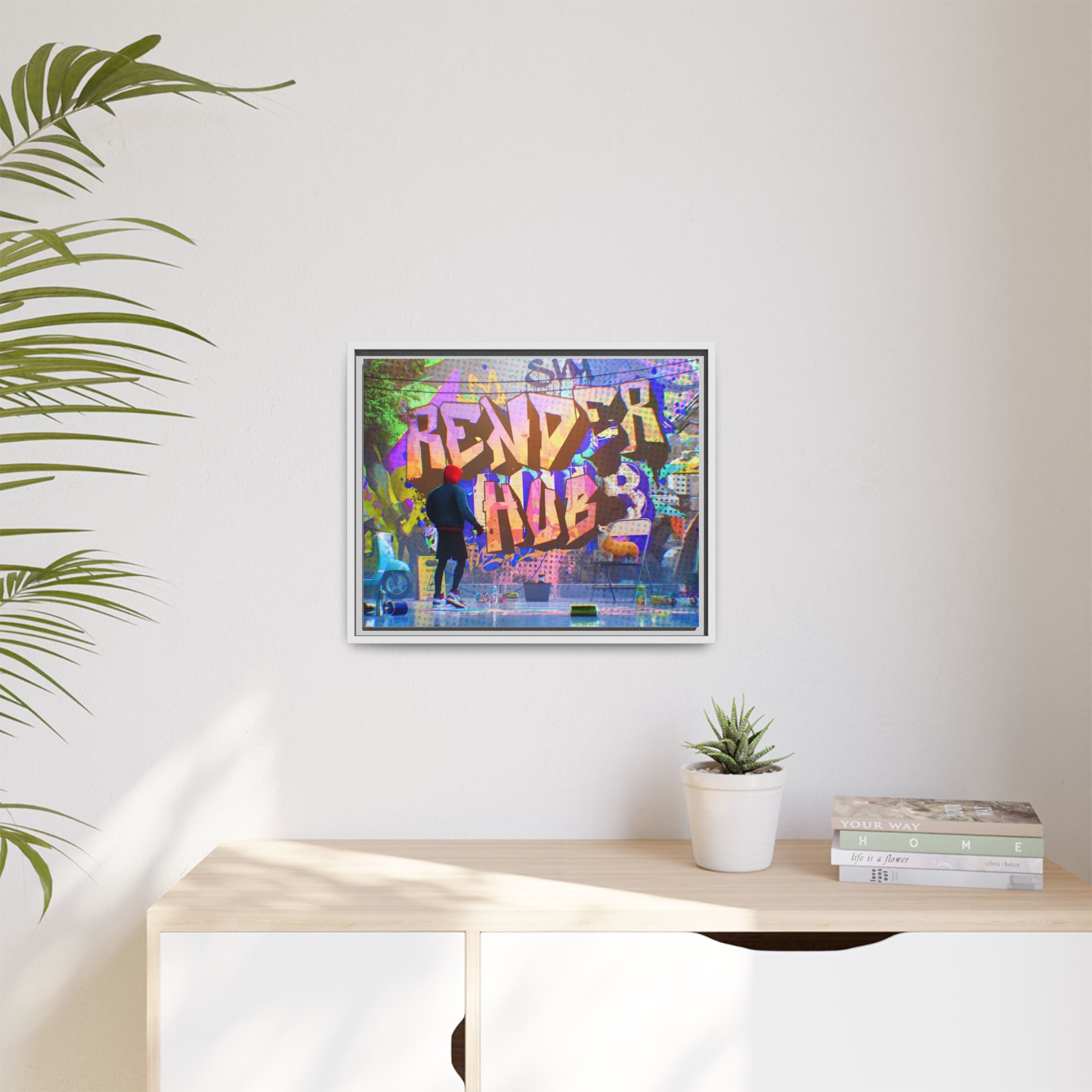Graffiti Street Art Matte Canvas Framed Print — 'Render Hub' Urban Wall Decor