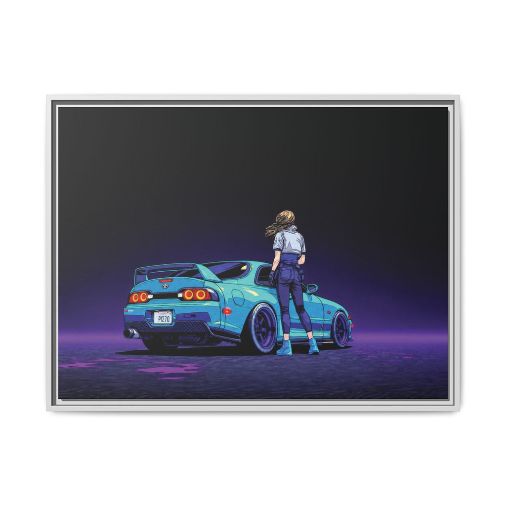 Retro Neon Race Car Poster Matte Canvas Framed | Anime Driver Wall Art