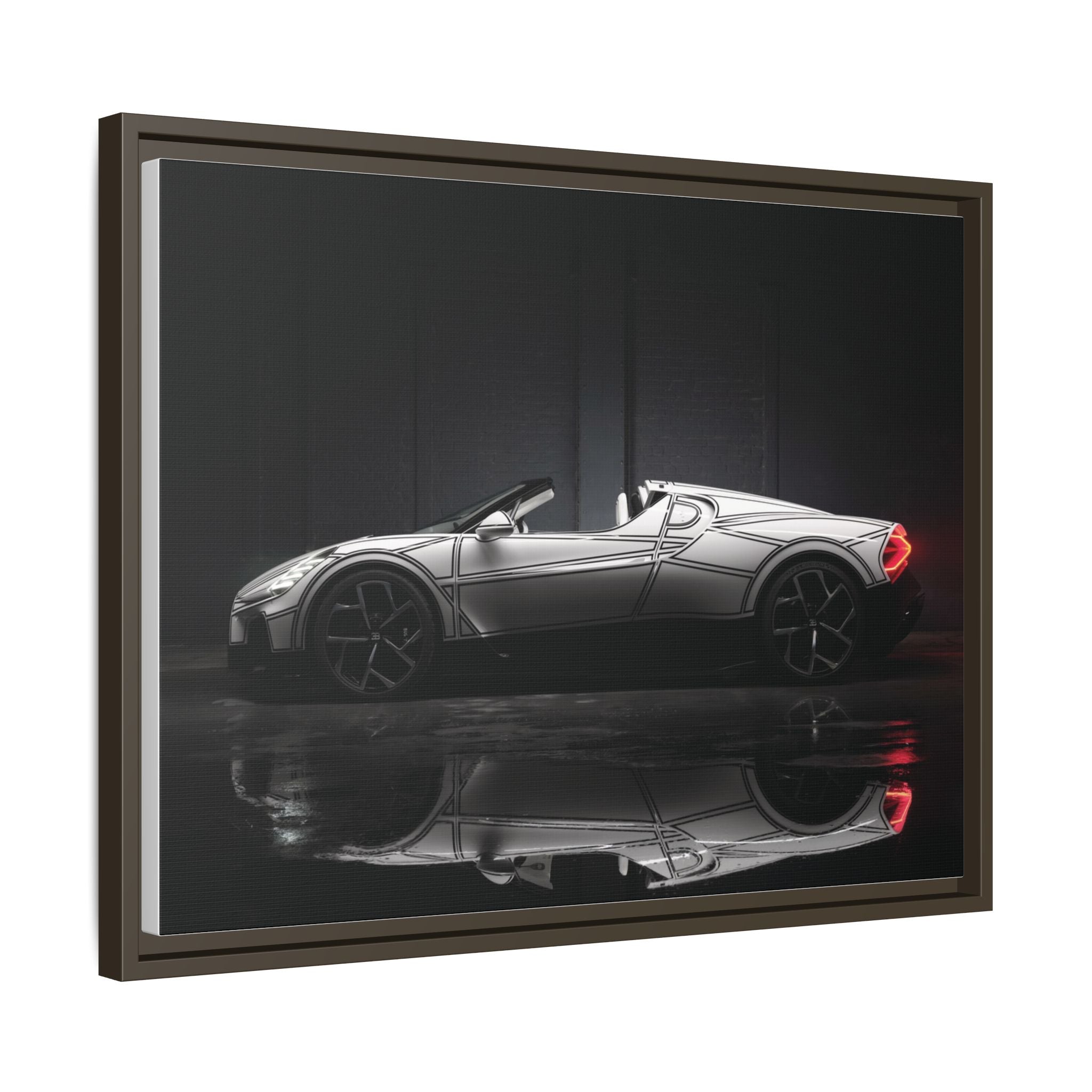 Framed Matte Canvas: Sleek Sports Car Reflection Wall Art