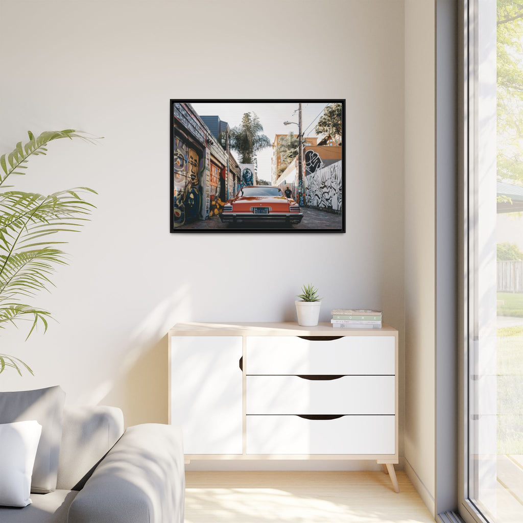 Vintage Chevrolet in Graffiti Alley — Framed Matte Canvas Wall Art